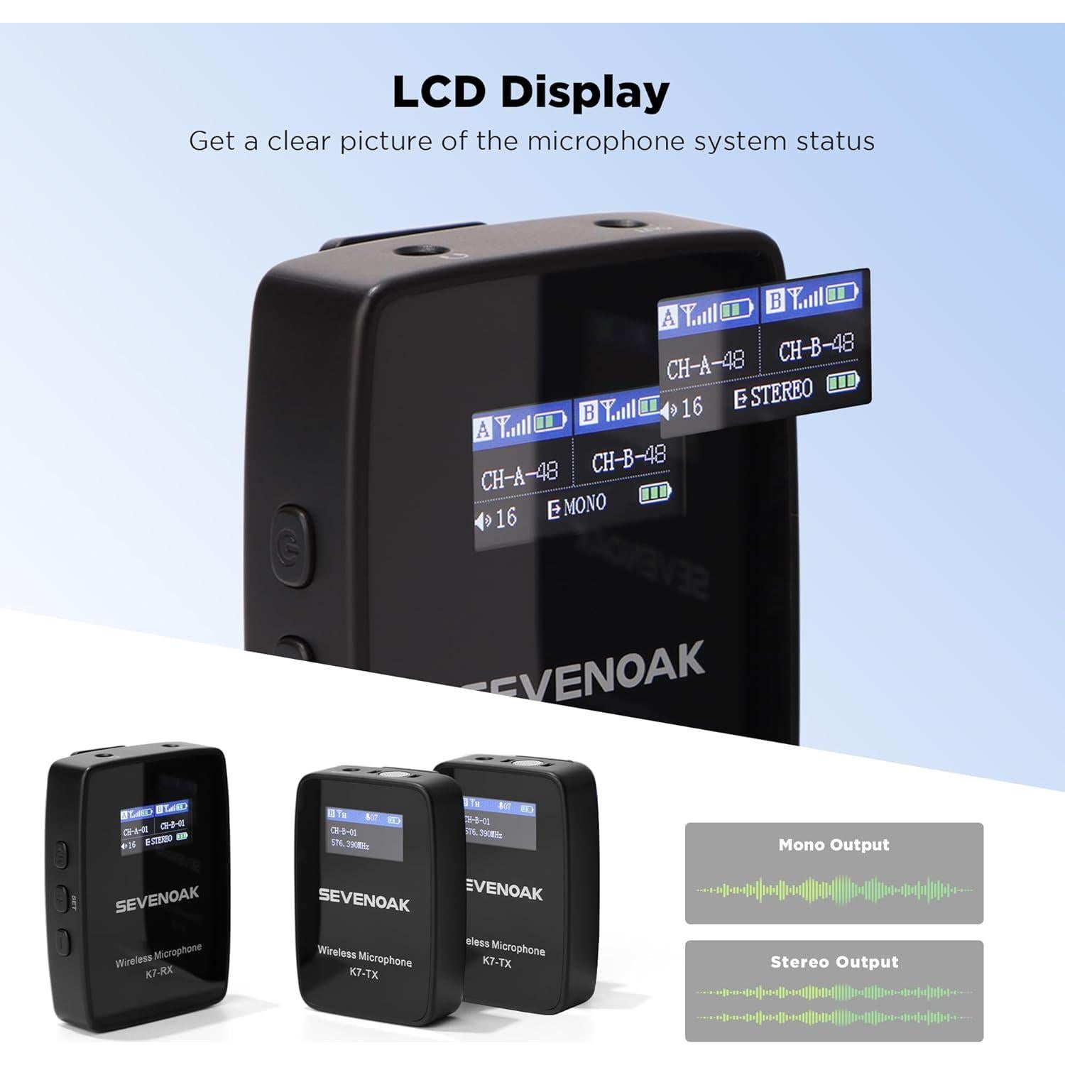 Micrófono Lavalier Inalámbrico UHF Sevenoak K7 50m 48 Canales