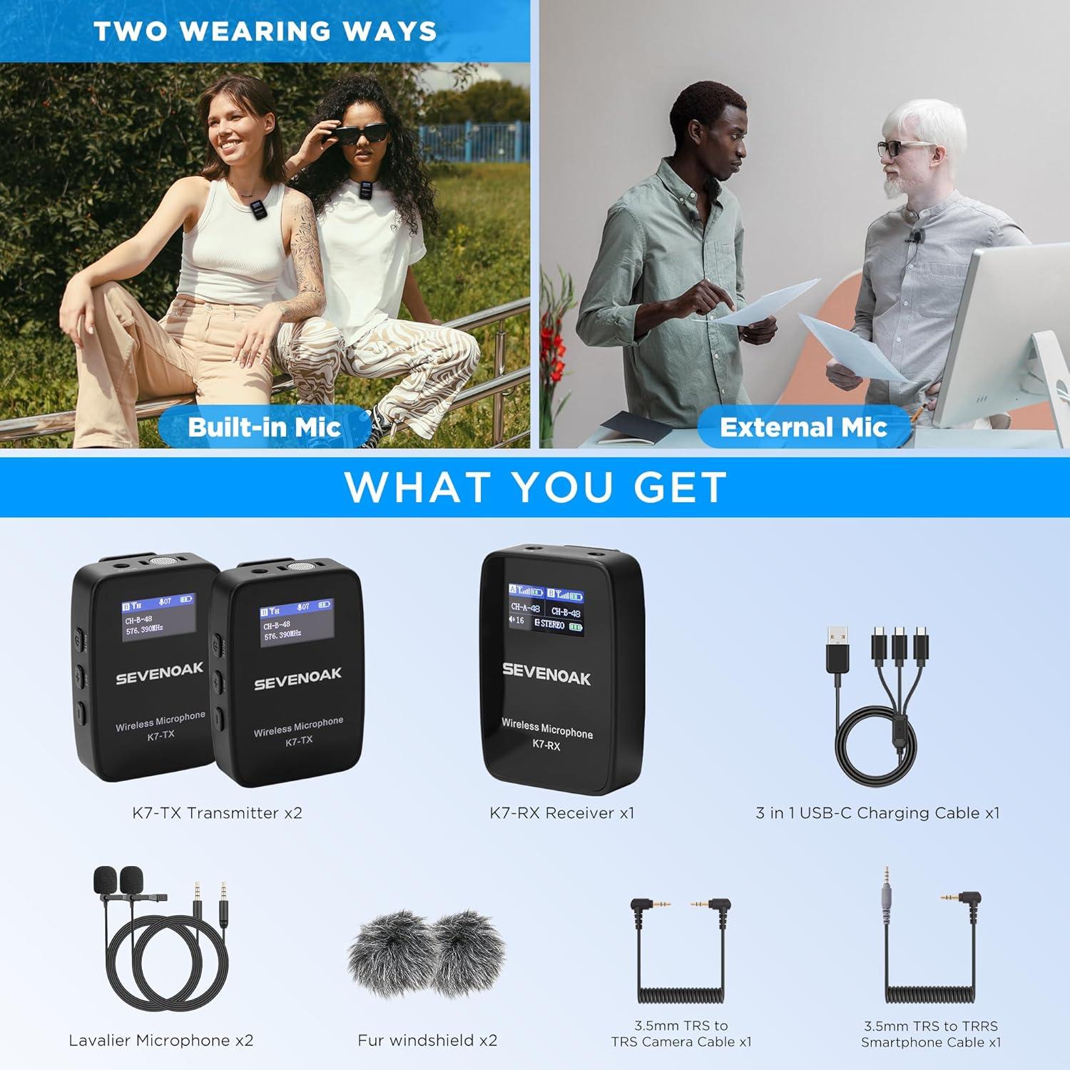 Micrófono Lavalier Inalámbrico UHF Sevenoak K7 50m 48 Canales