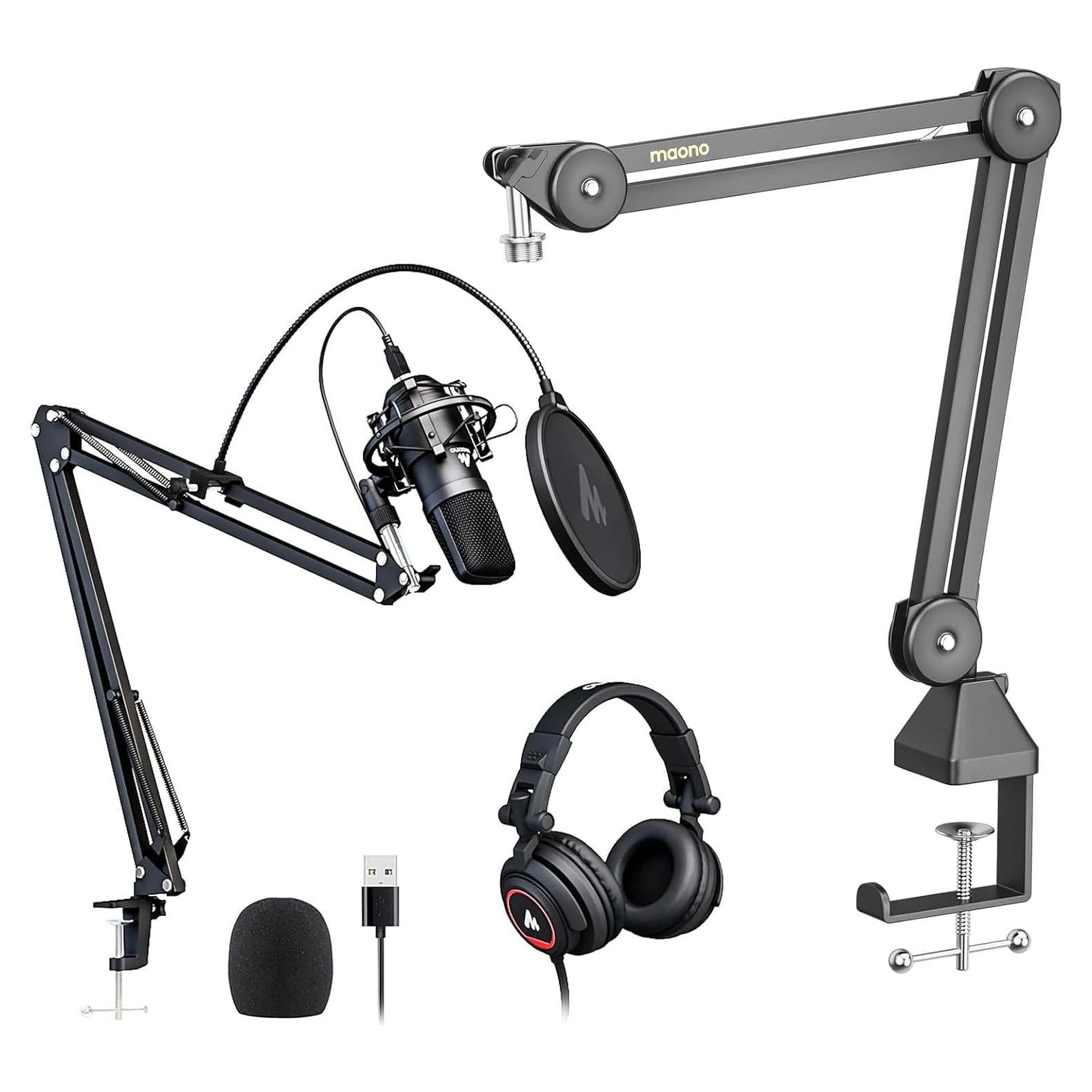 Micrófono de Condensador MAONO USB 192kHz/24bit con Auriculares