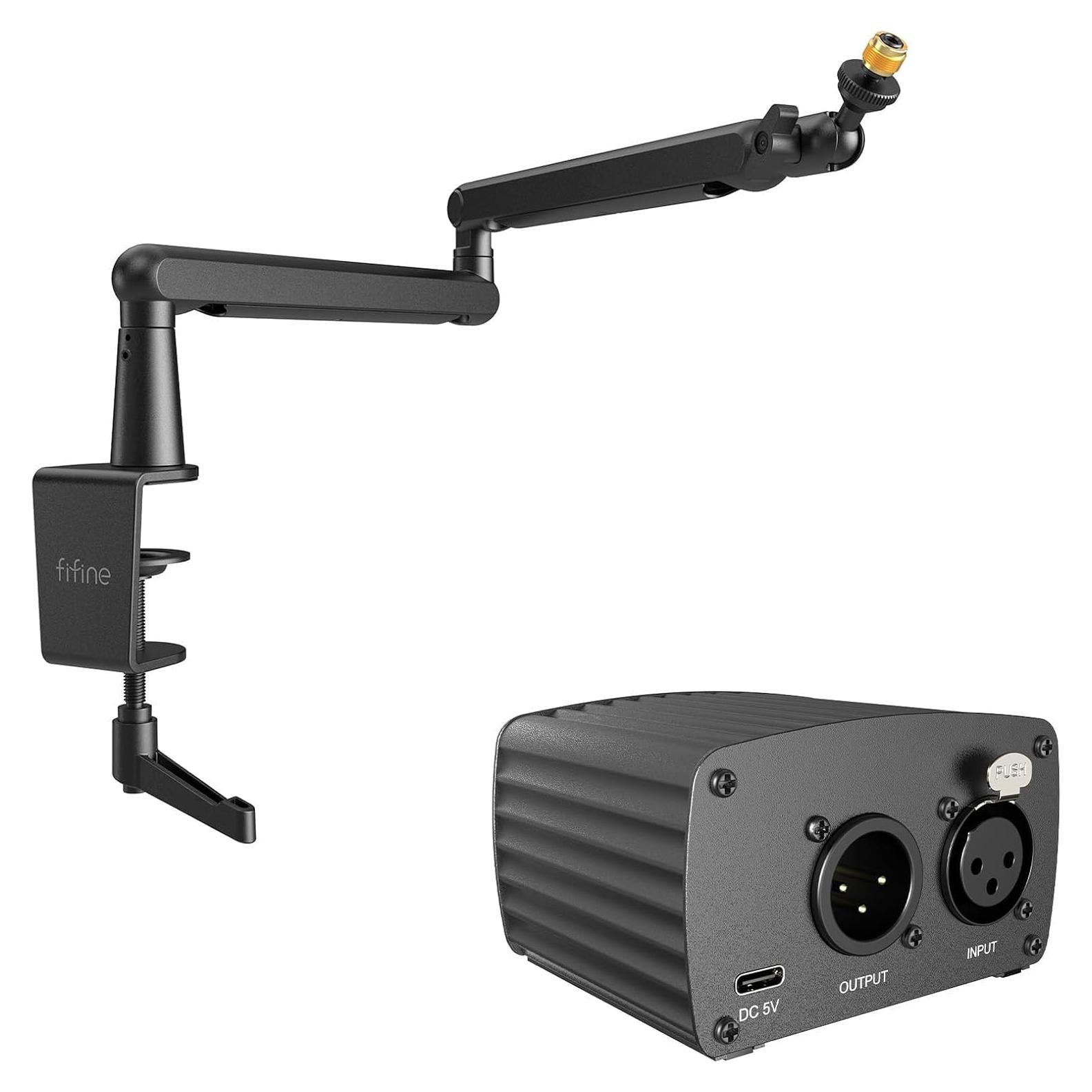 Soporte de Micrófono Ajustable FIFINE BM88 + Fuente Phantom 48V