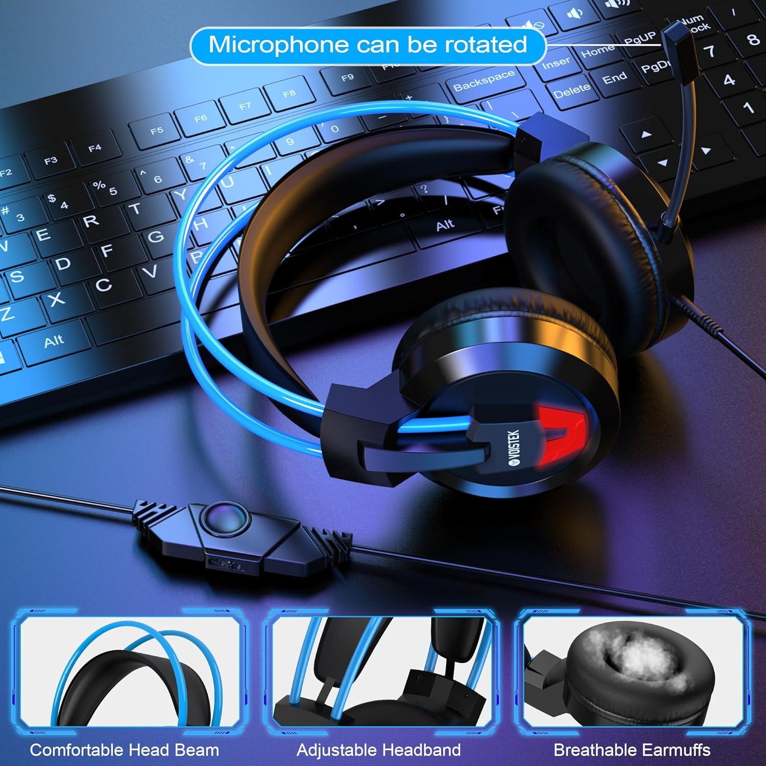 Auriculares Gaming Voistek V9 Azul con Micrófono y RGB