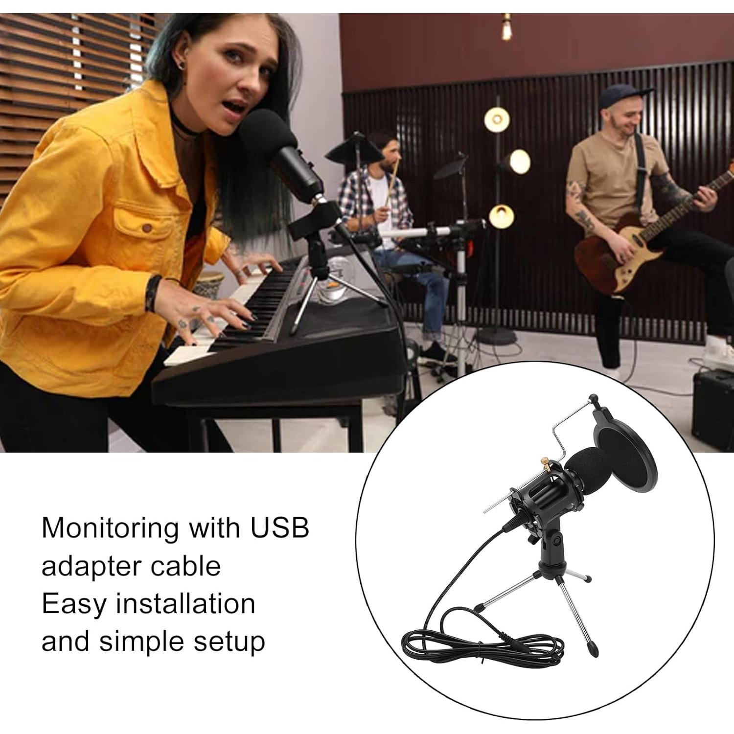 Kit Micrófono Condensador Cardioide USB con Trípode y Filtro Antipop