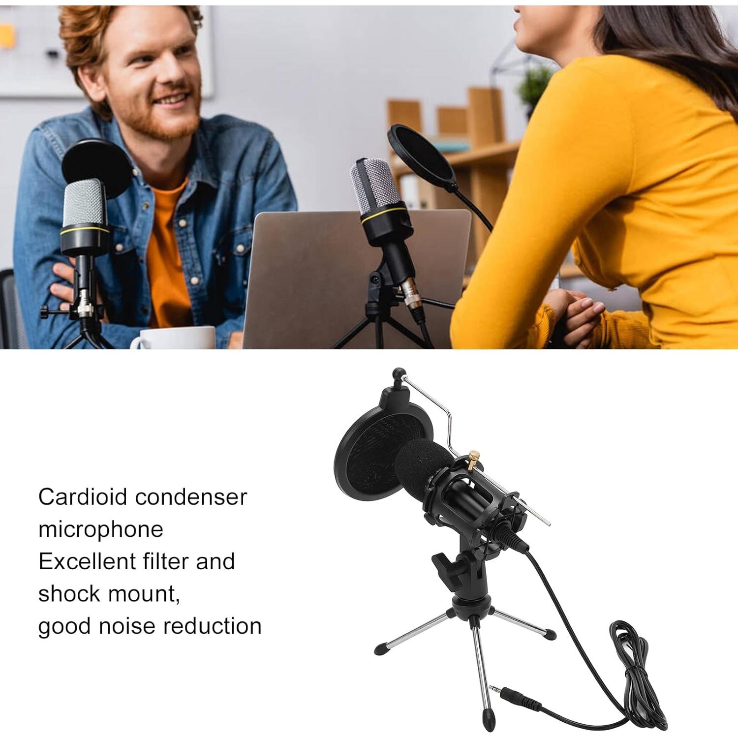 Kit Micrófono Condensador Cardioide USB con Trípode y Filtro Antipop