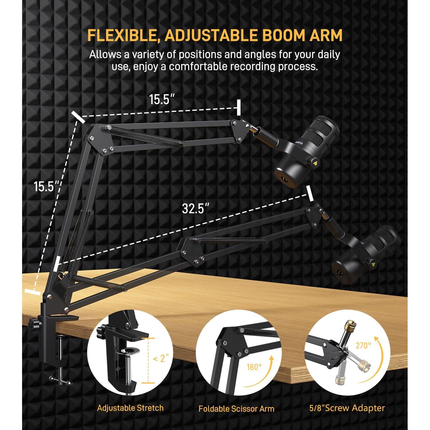Micrófono Dinámico XLR MAONO PD100S con Brazo Soporte