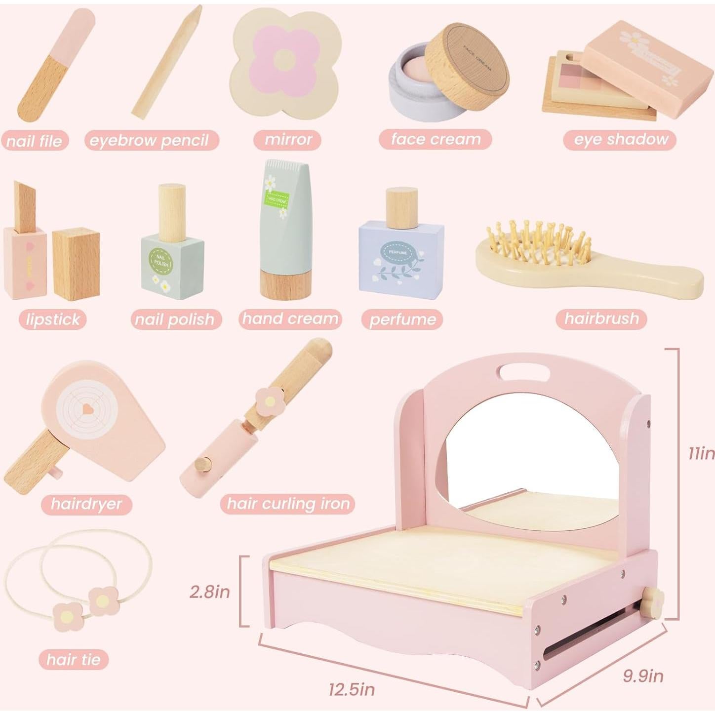 Conjunto de Tocador de Madera para Niñas Woodenfun con Espejo