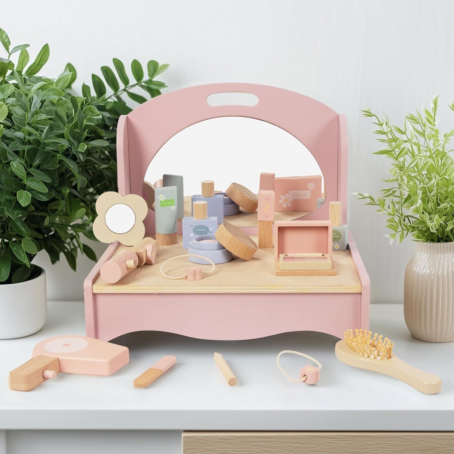 Conjunto de Tocador de Madera para Niñas Woodenfun con Espejo
