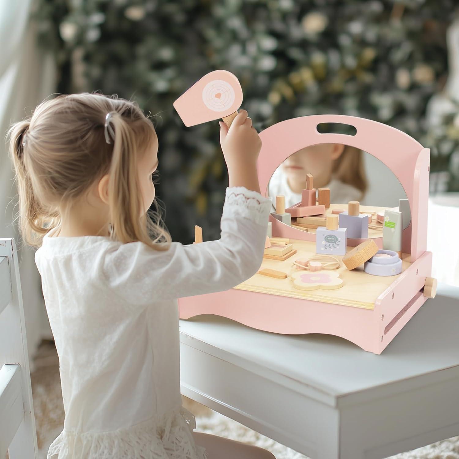 Conjunto de Tocador de Madera para Niñas Woodenfun con Espejo