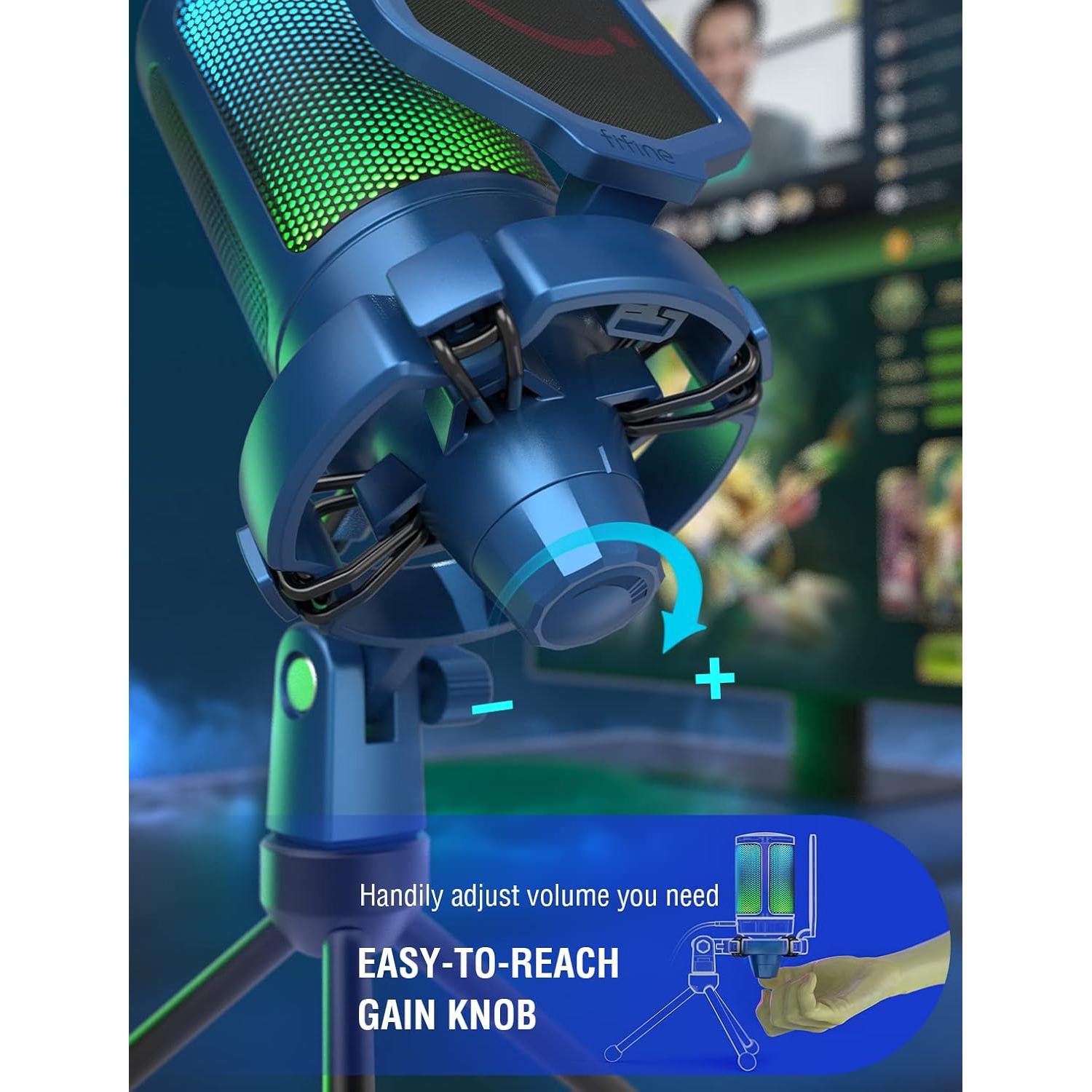 Micrófono USB FIFINE A6B + Auriculares H8 para Gaming y Estudio