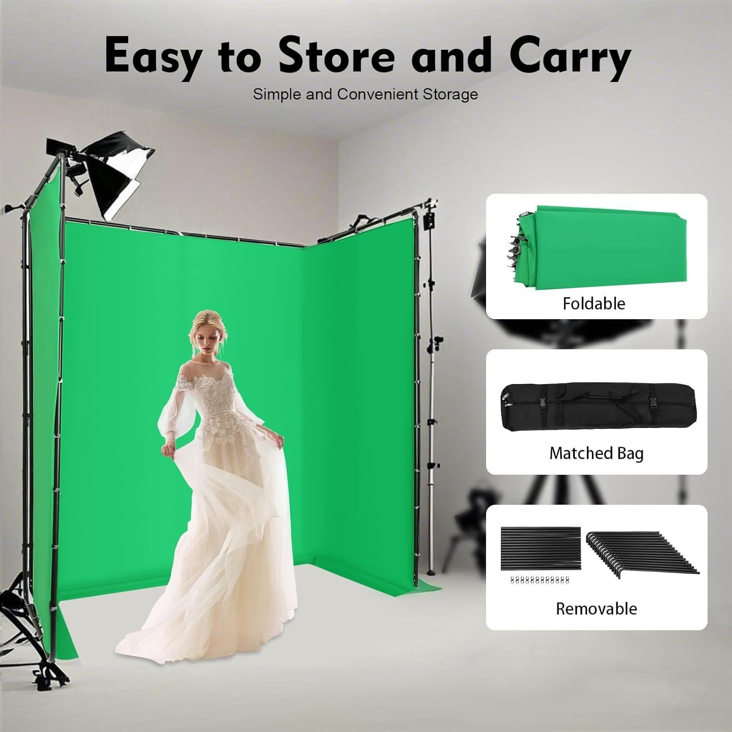 Kit de Soporte de Fondo Verde 2.4m x 4m Goto7 para Fotografía