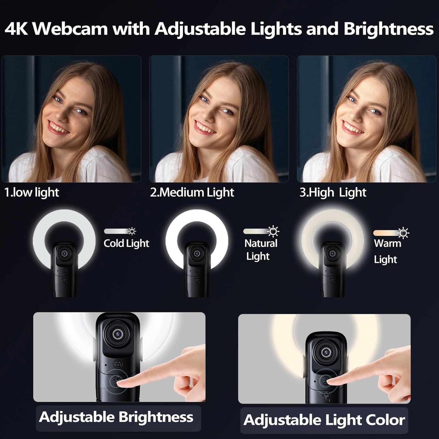 Cámara Web 4K Combess con Luz y Micrófono USB HD