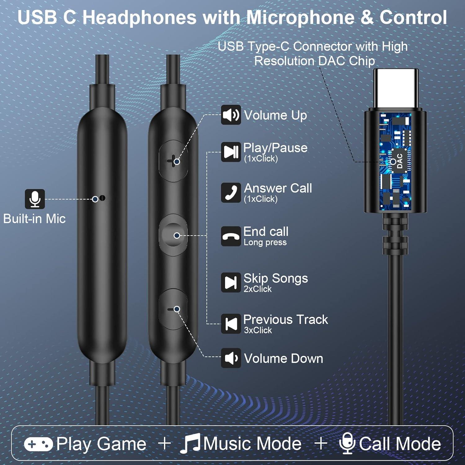 Auriculares USB C AFGHOA con Cancelación de Ruido y Micrófono