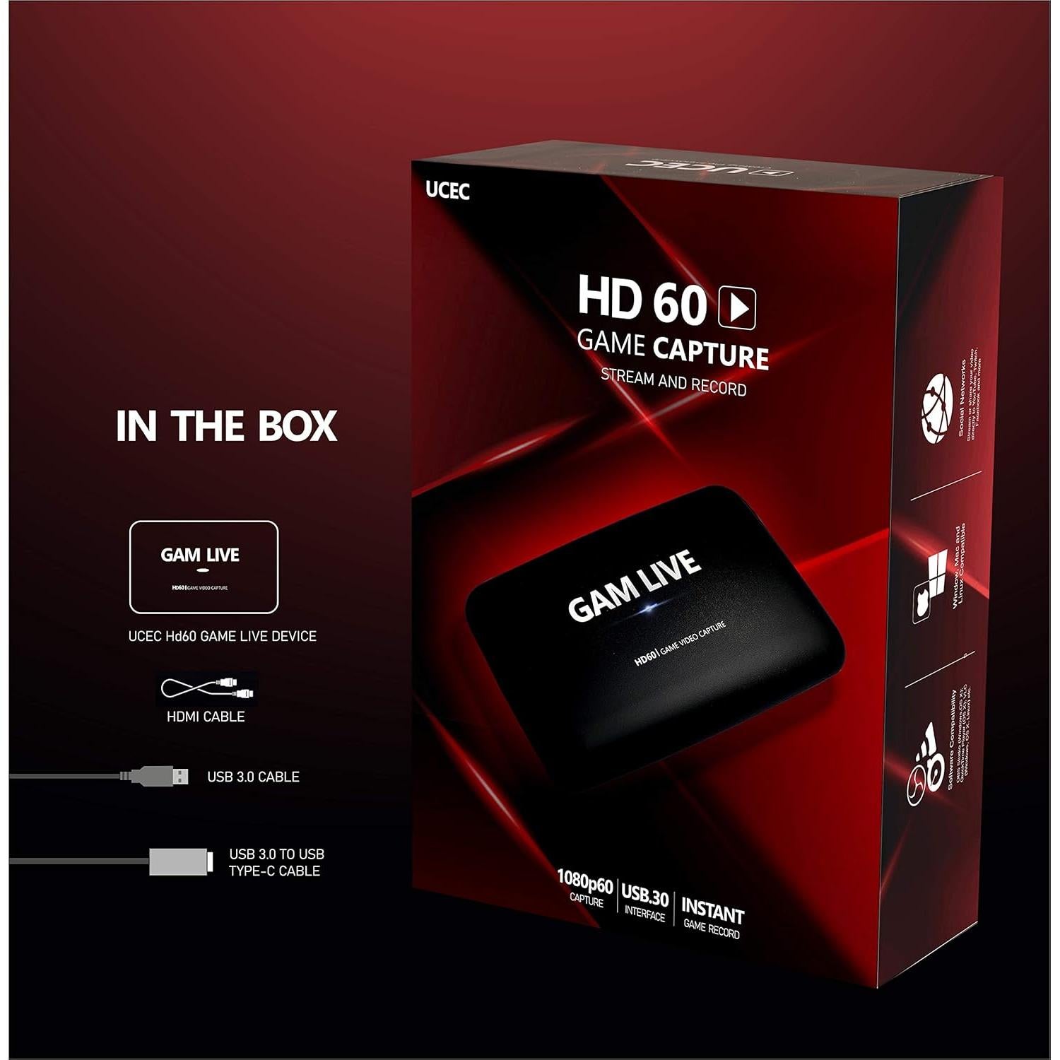 Tarjeta de Captura UCEC GAM LIVE 4K30 USB 3.0 1080p60fps