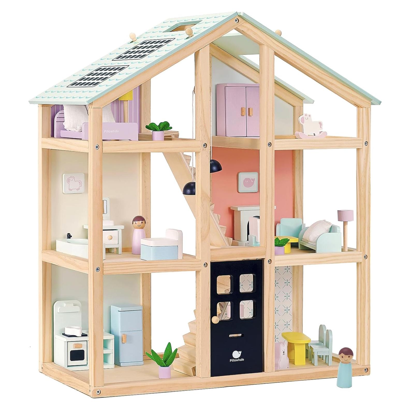 Casa de Muñecas de Madera Pillowhale 3 Pisos 38 Piezas