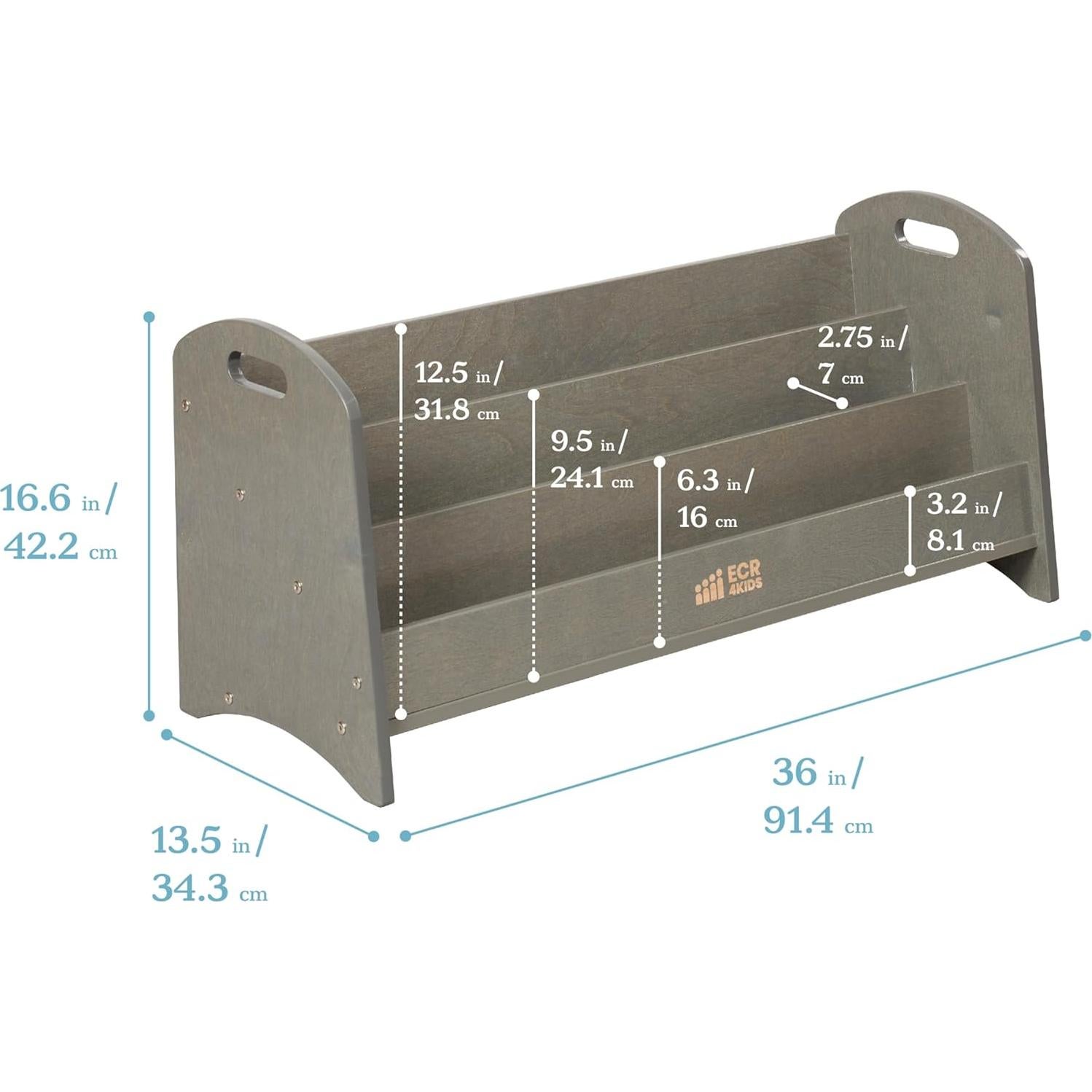 Estantería de Libros ECR4Kids 3 Estantes Lavado Gris