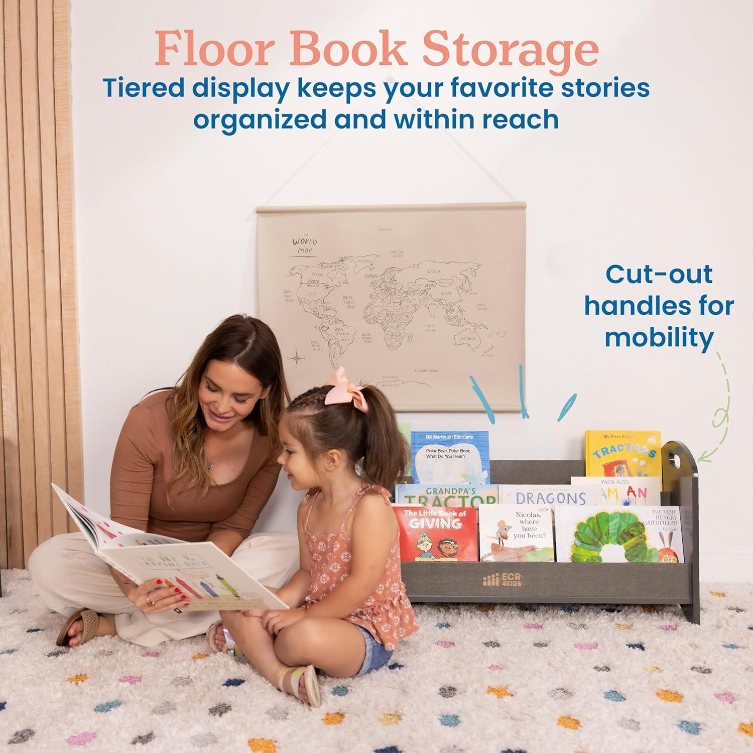 Estantería de Libros ECR4Kids 3 Estantes Lavado Gris