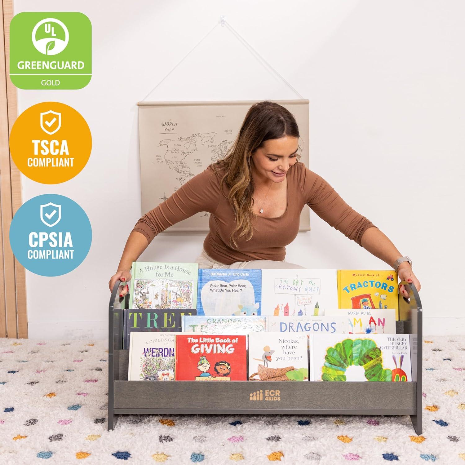 Estantería de Libros ECR4Kids 3 Estantes Lavado Gris