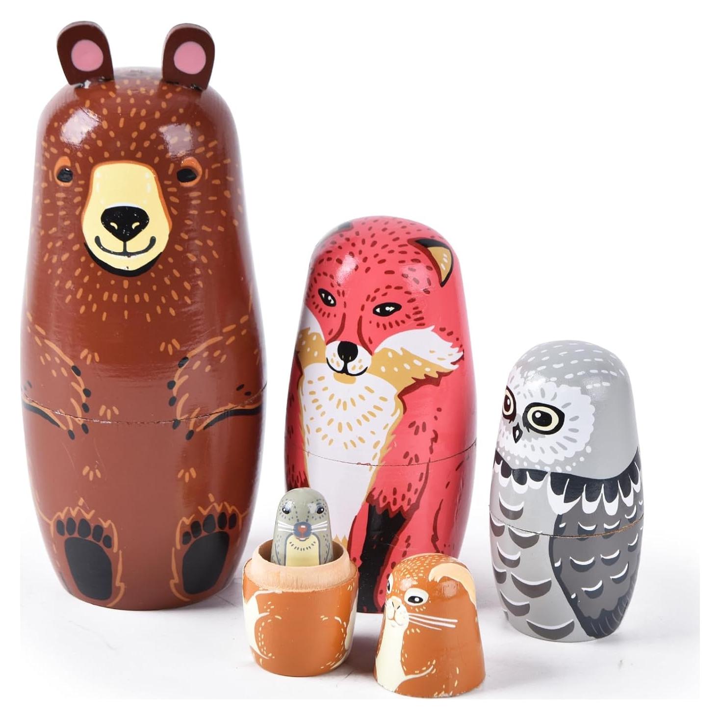 Muñecas Rusas Anidadas de Madera 5 Pcs Oso 15 cm