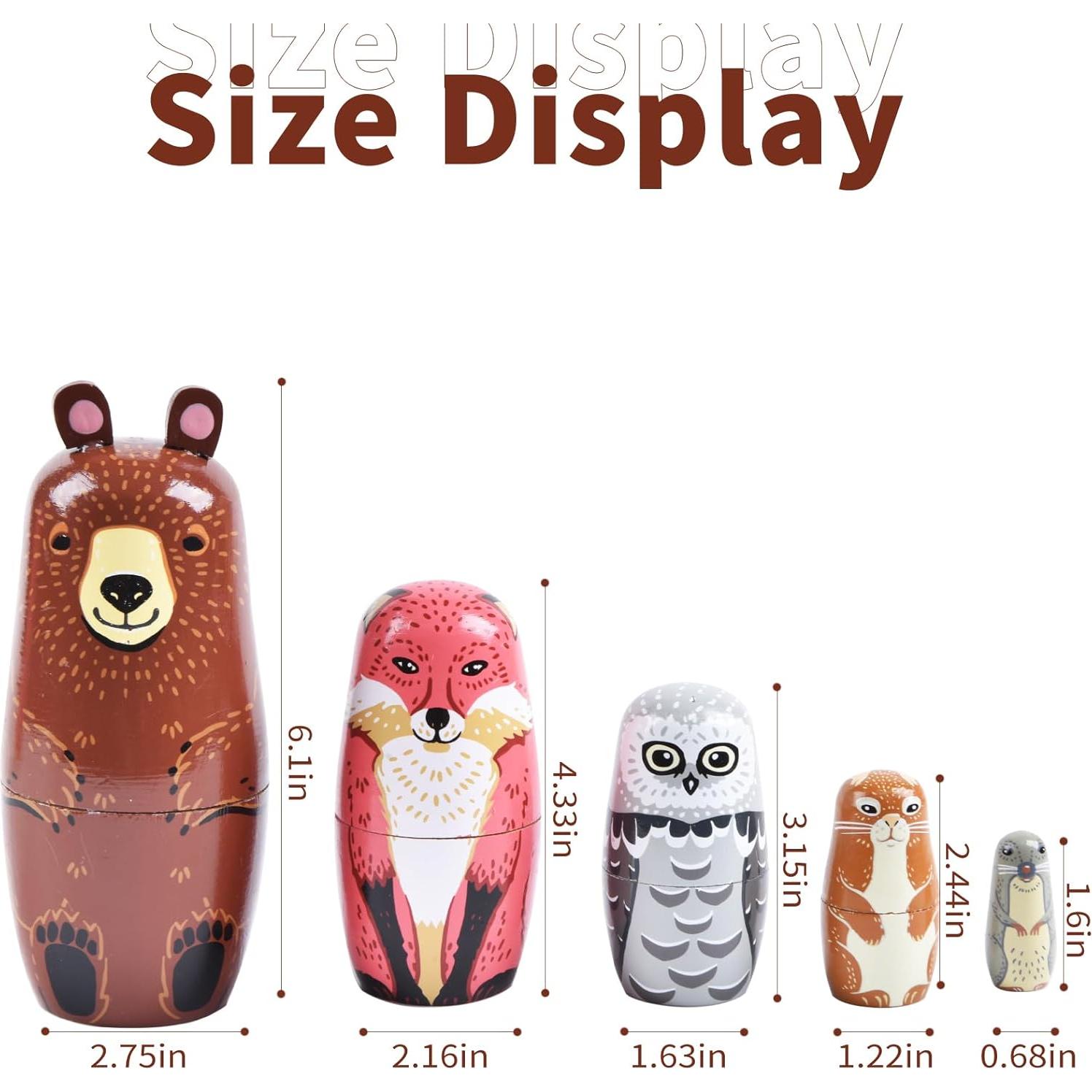 Muñecas Rusas Anidadas de Madera 5 Pcs Oso 15 cm