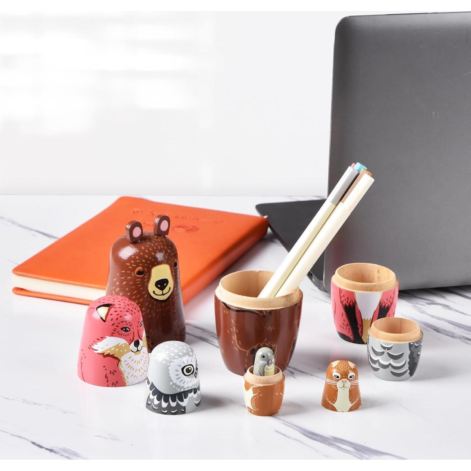 Muñecas Rusas Anidadas de Madera 5 Pcs Oso 15 cm