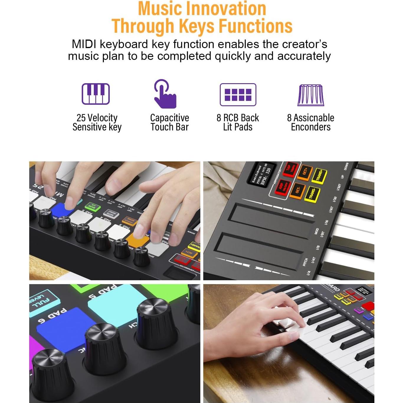 Controlador MIDI OYAYO 25 Teclas USB con Pads Retroiluminados