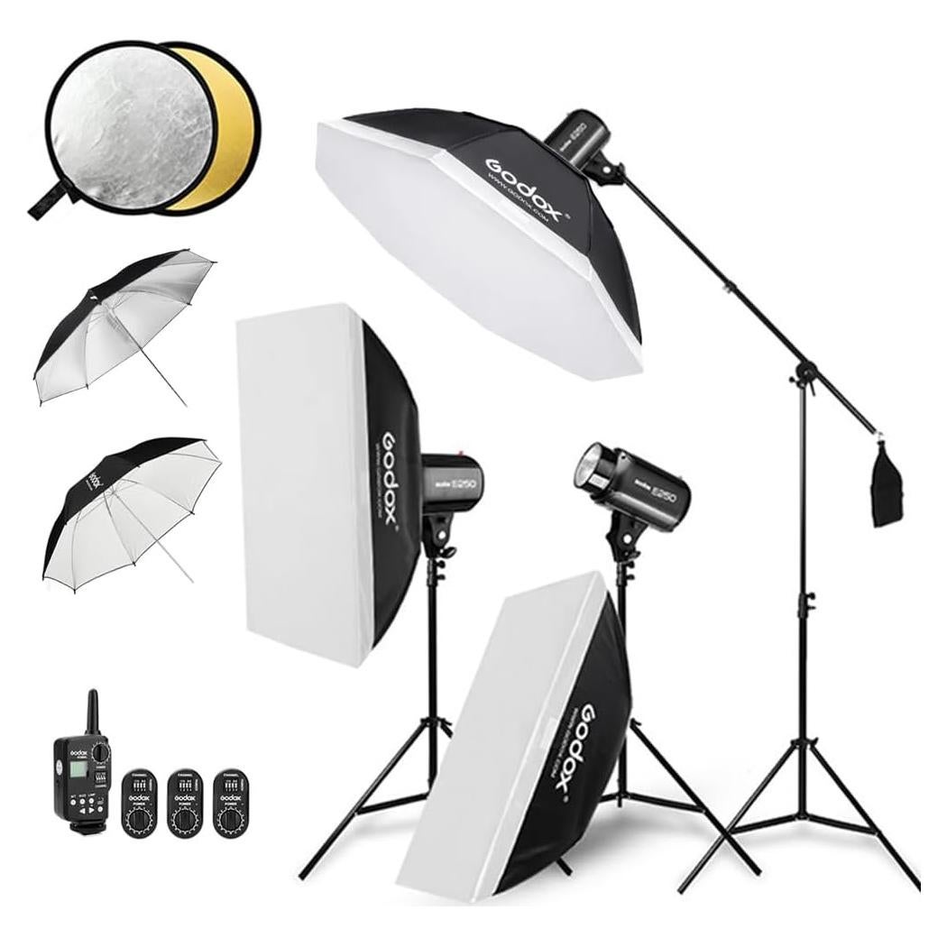 Kit de iluminación Godox E250 de 3 luces 750W para fotografía
