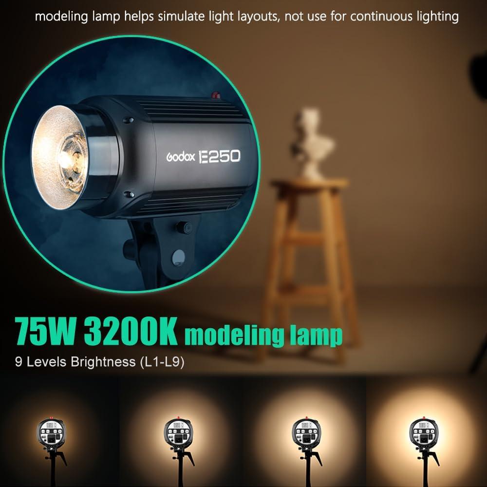 Kit de iluminación Godox E250 de 3 luces 750W para fotografía
