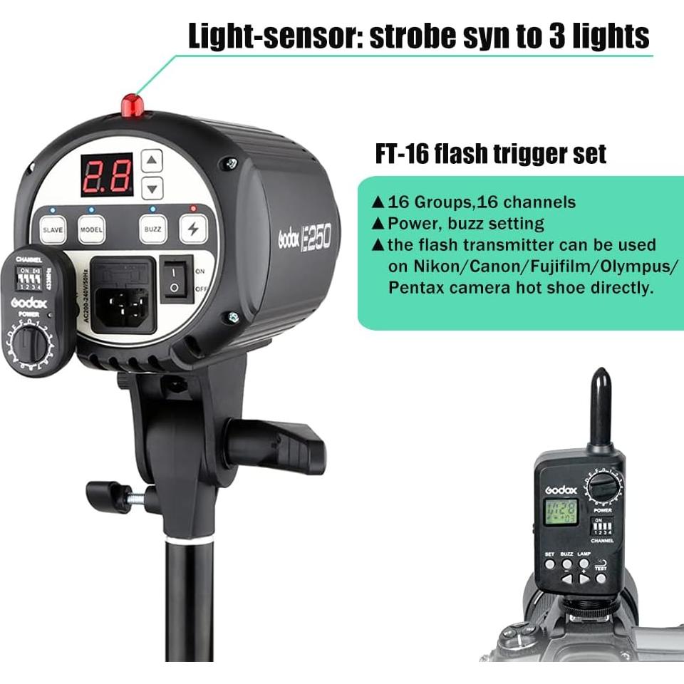 Kit de iluminación Godox E250 de 3 luces 750W para fotografía