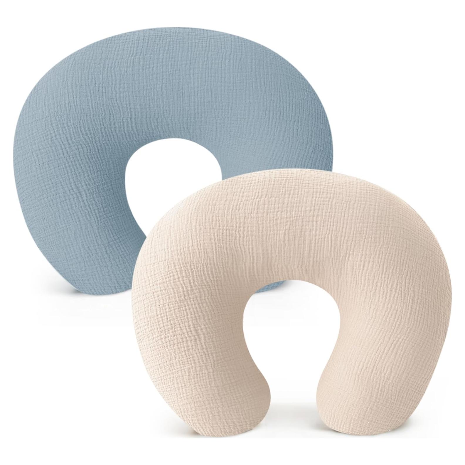 Fundas de Almohada de Muselina Konssy - 2 Piezas Suaves Azul y Crema