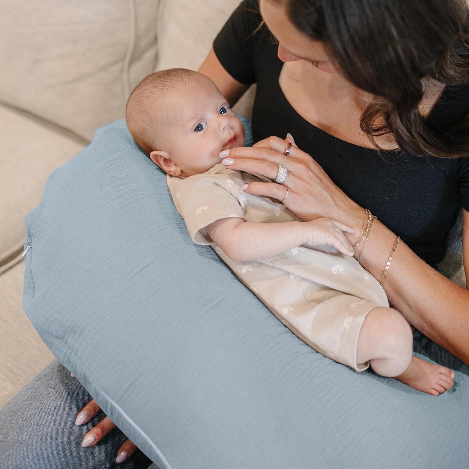 Fundas de Almohada de Muselina Konssy - 2 Piezas Suaves Azul y Crema