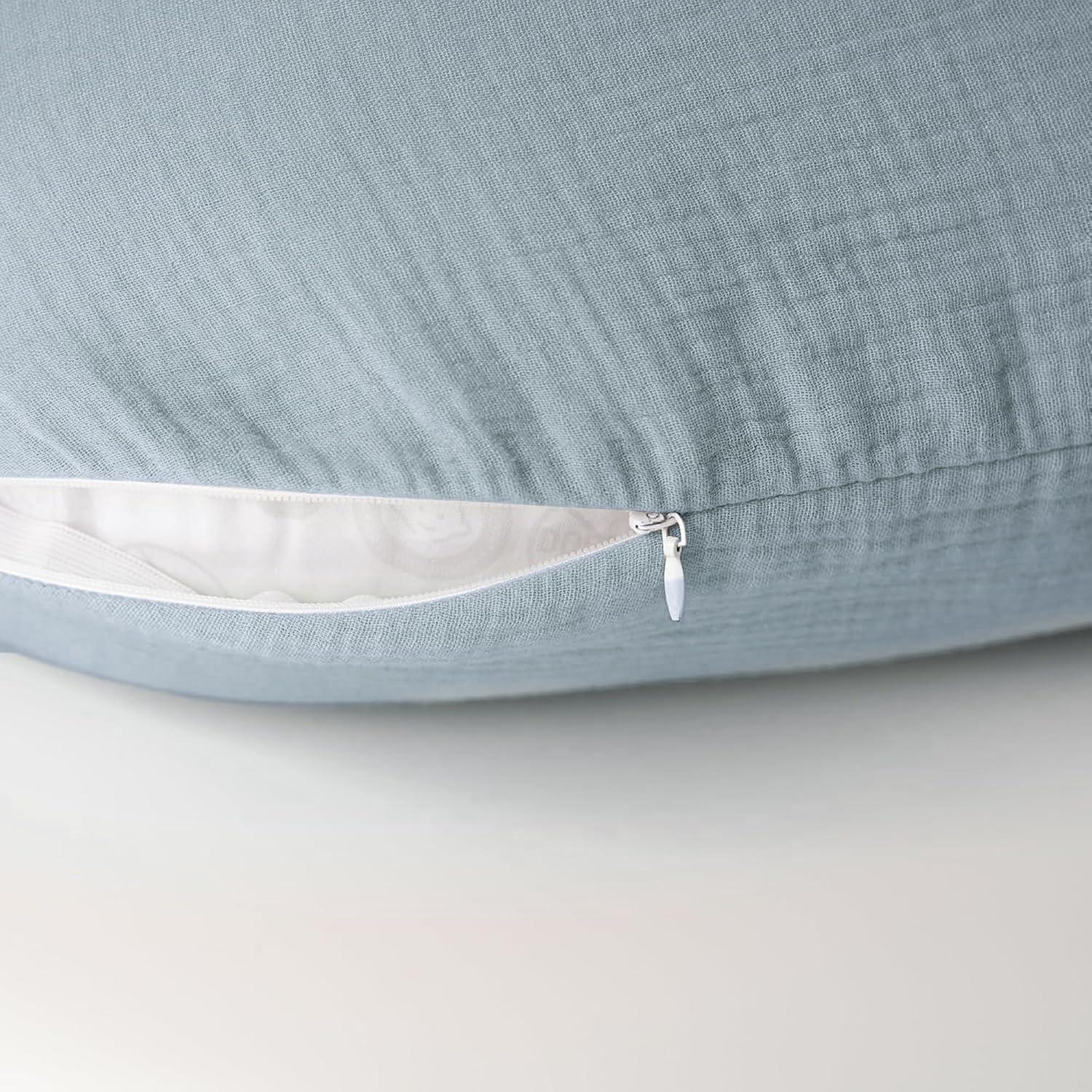 Fundas de Almohada de Muselina Konssy - 2 Piezas Suaves Azul y Crema