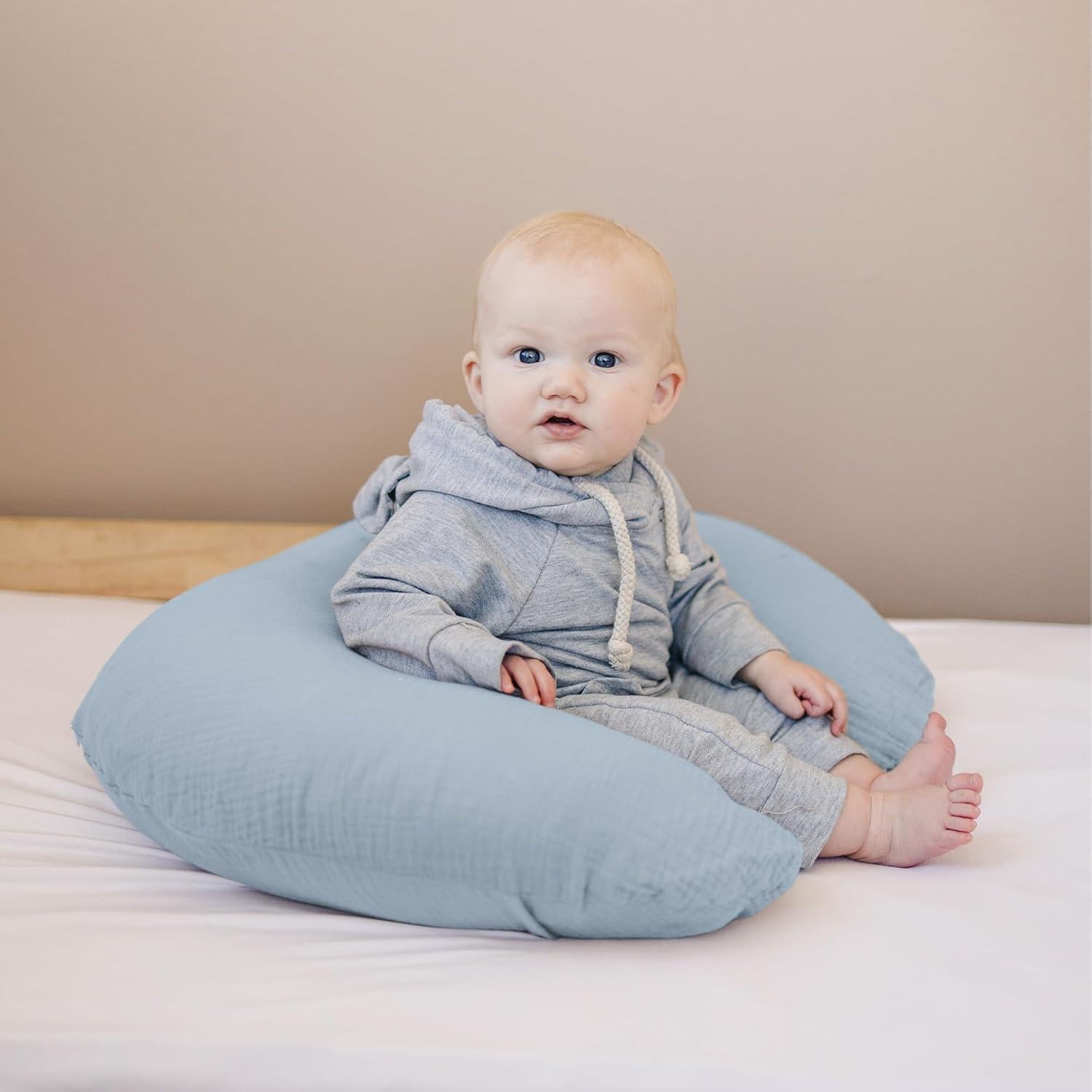 Fundas de Almohada de Muselina Konssy - 2 Piezas Suaves Azul y Crema