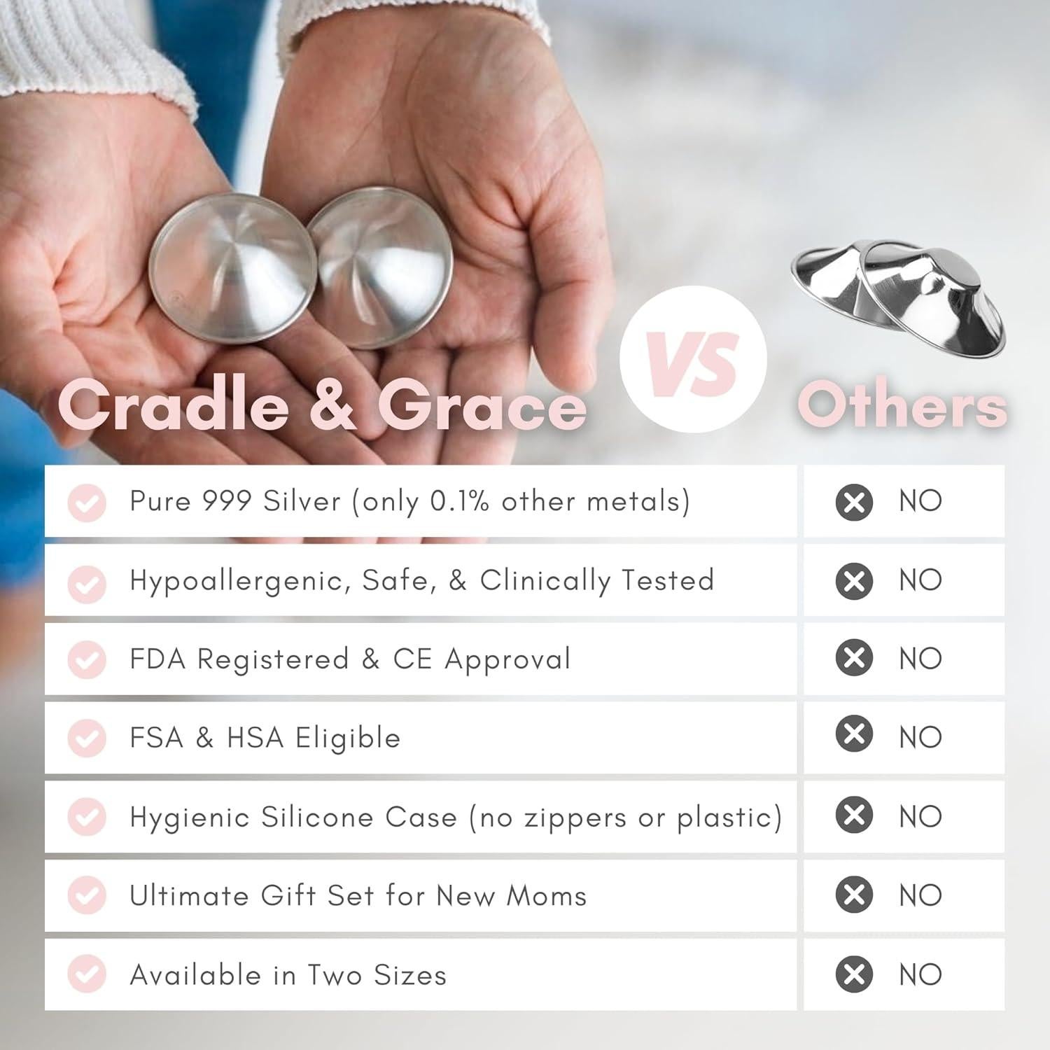 Copas de Lactancia Cradle & Grace Plata Pura 999 Extra Grande