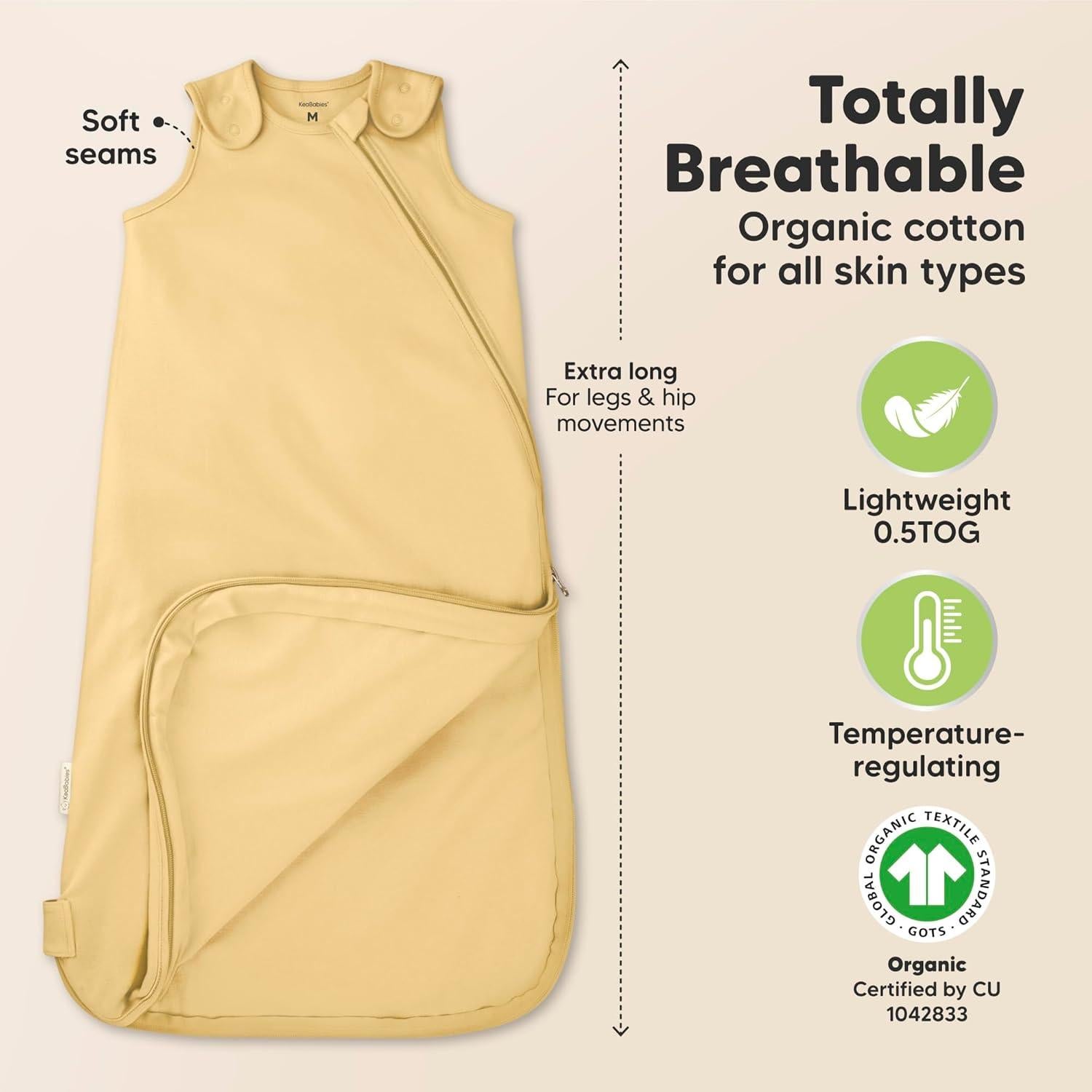 Paquete de 2 Sacos de Sueño Soothe KeaBabies Algodón Orgánico 0.5TOG