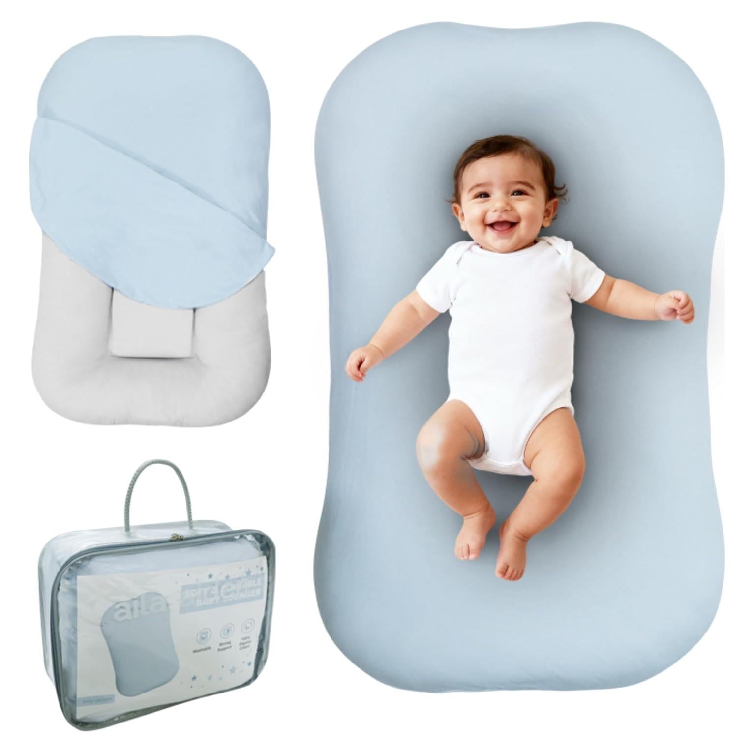 Lounger para Bebés Aila + Aiden de Algodón Orgánico Azul