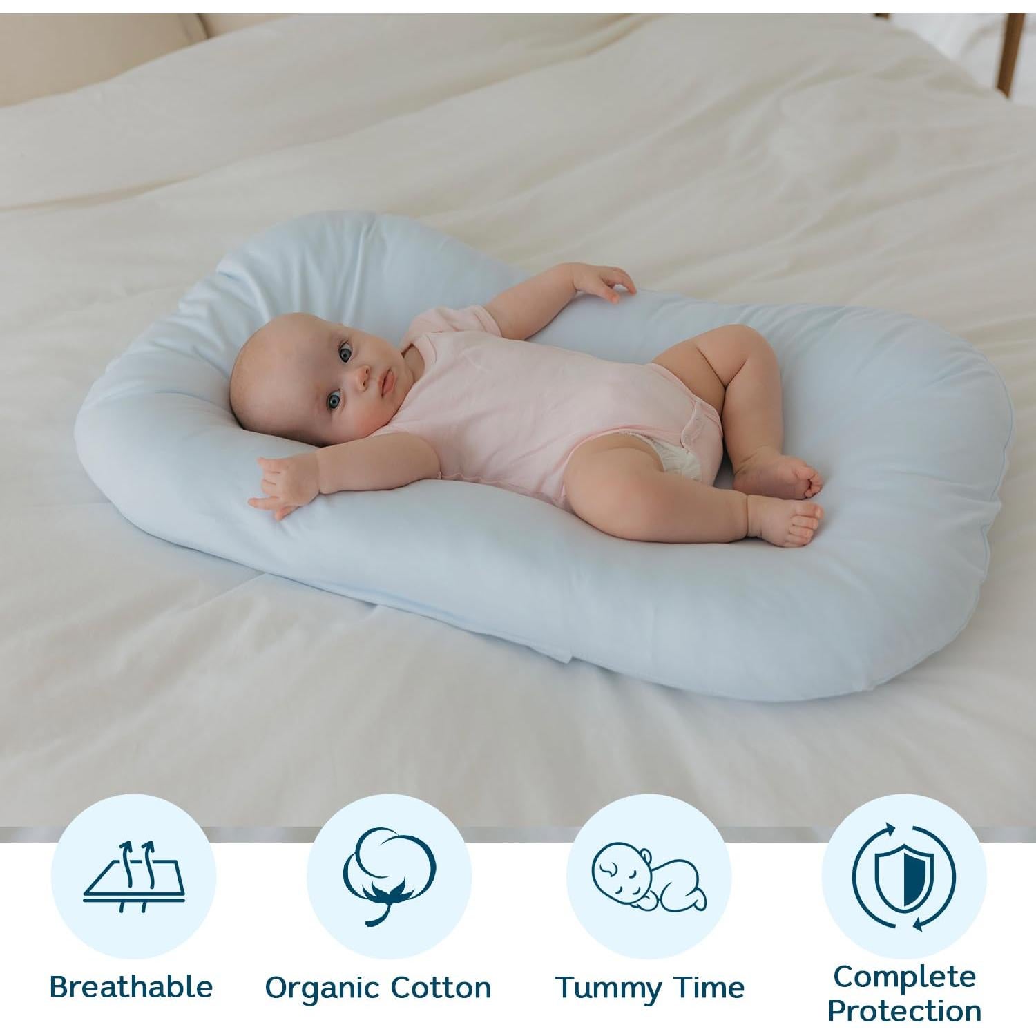 Lounger para Bebés Aila + Aiden de Algodón Orgánico Azul