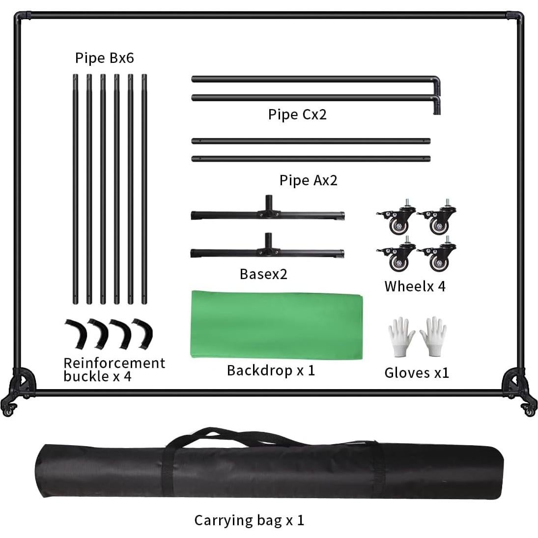 Soporte de fondo verde móvil 2.13x3.05m FEIFANTEAM