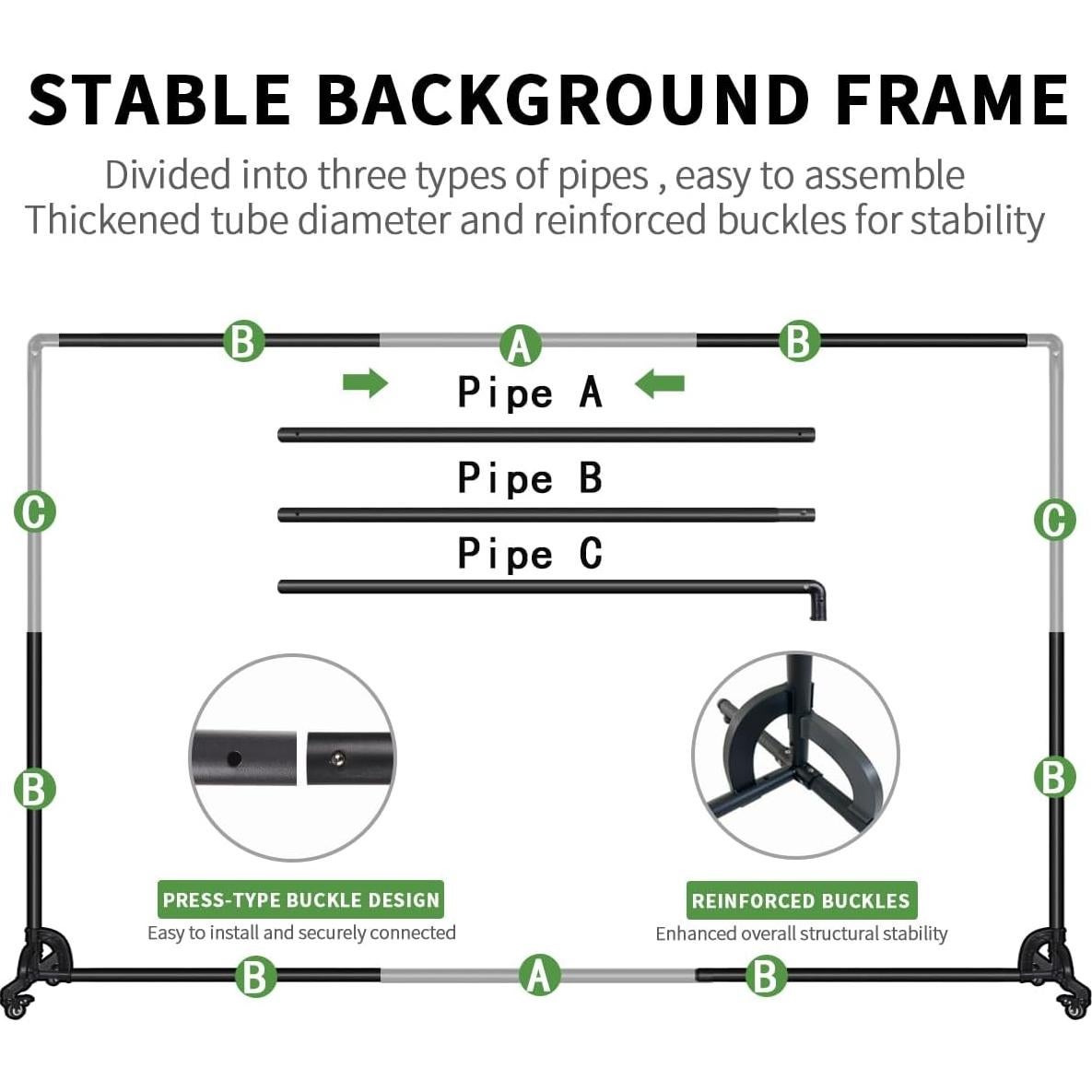 Soporte de fondo verde móvil 2.13x3.05m FEIFANTEAM