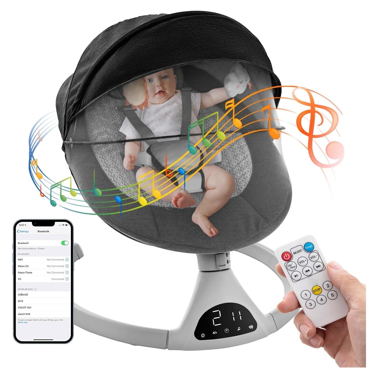 Columpio Eléctrico Portátil Soobaby para Bebés Negro