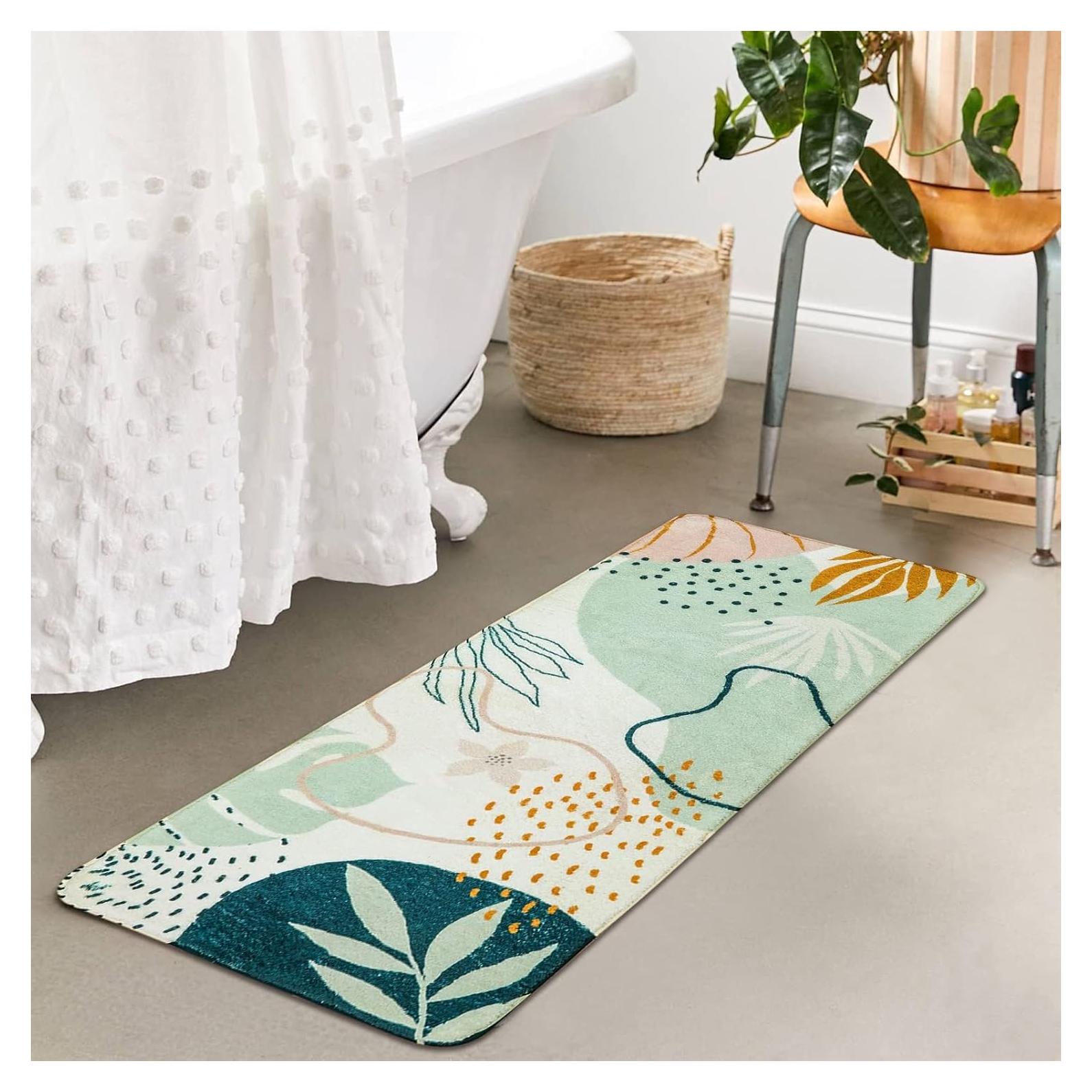 Alfombra de Baño Uphome Verde Abstracta Antideslizante 45x119cm