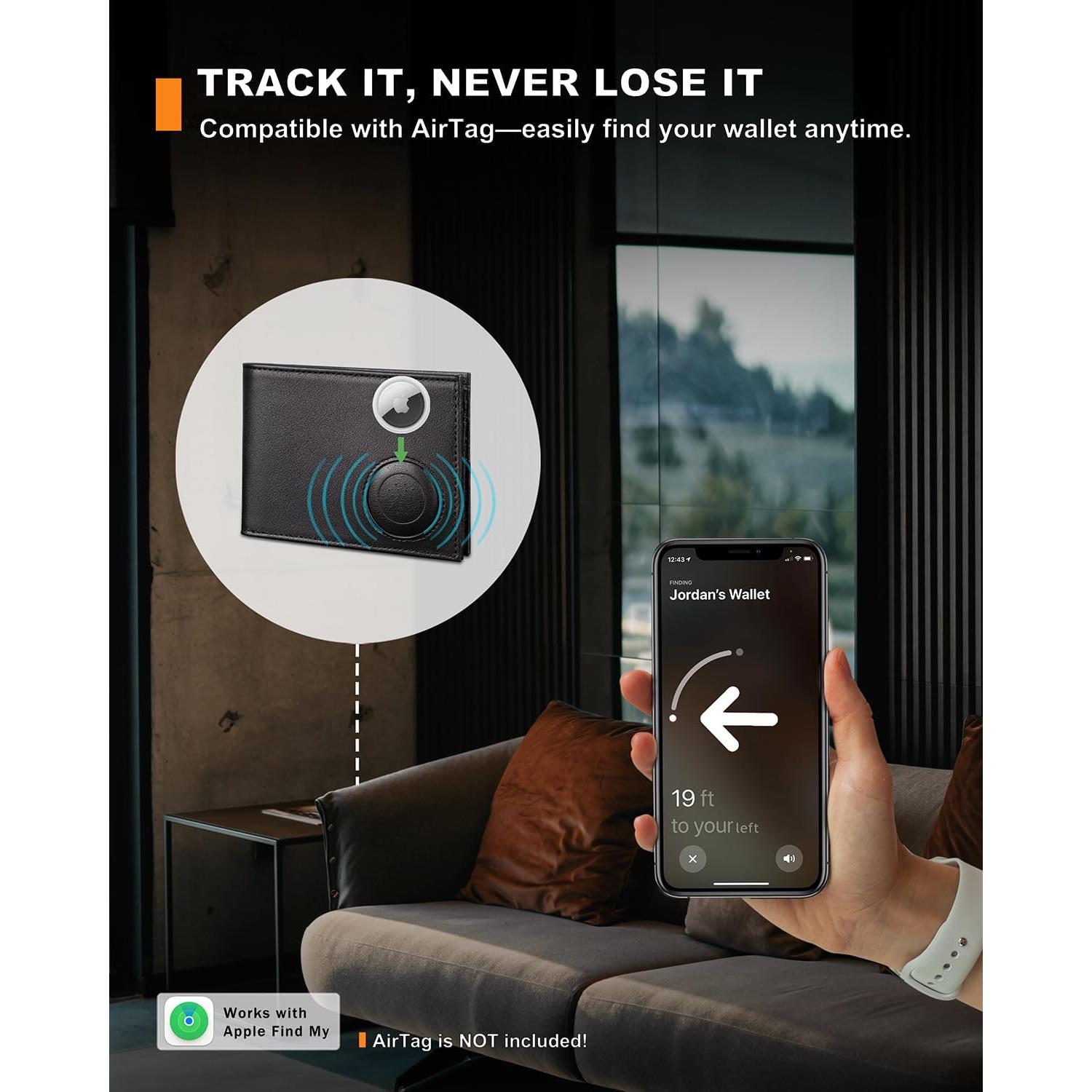 Billetera de Hombre VISWORLD de Cuero con Soporte para AirTag