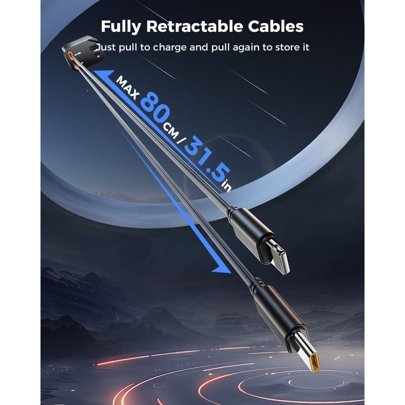 SUPERONE Smaller 69W Retractable Car Charger 4 in 1 Fast Car Phone Charger Adapter with Retractable Type C & L Cords, USB C Car Chargers for iPhone 17 16 15 14 13 12 Galaxy Pixel