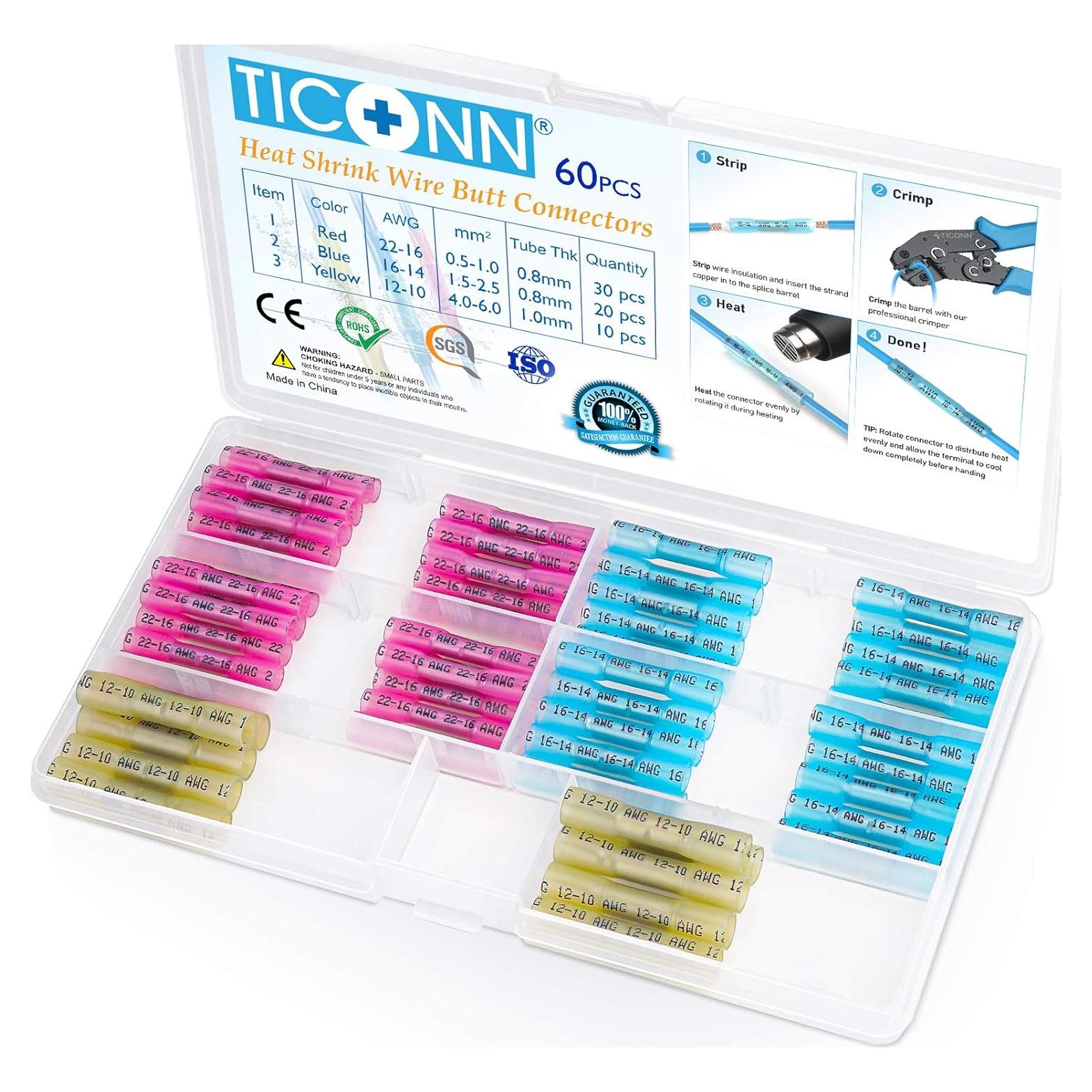 Kit de Conectores de Cable TICONN 60PCS Aislados a Prueba de Agua