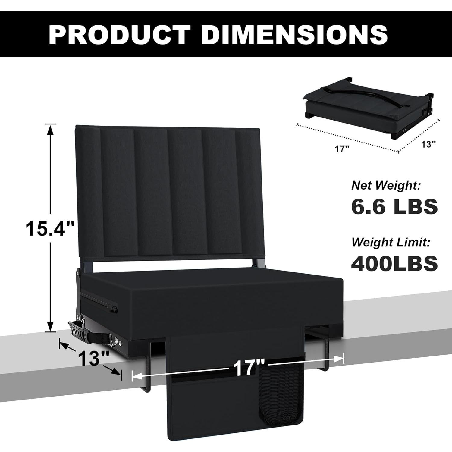 Asiento de Estadio Plegable Aliphon Negro con Soporte Acolchado