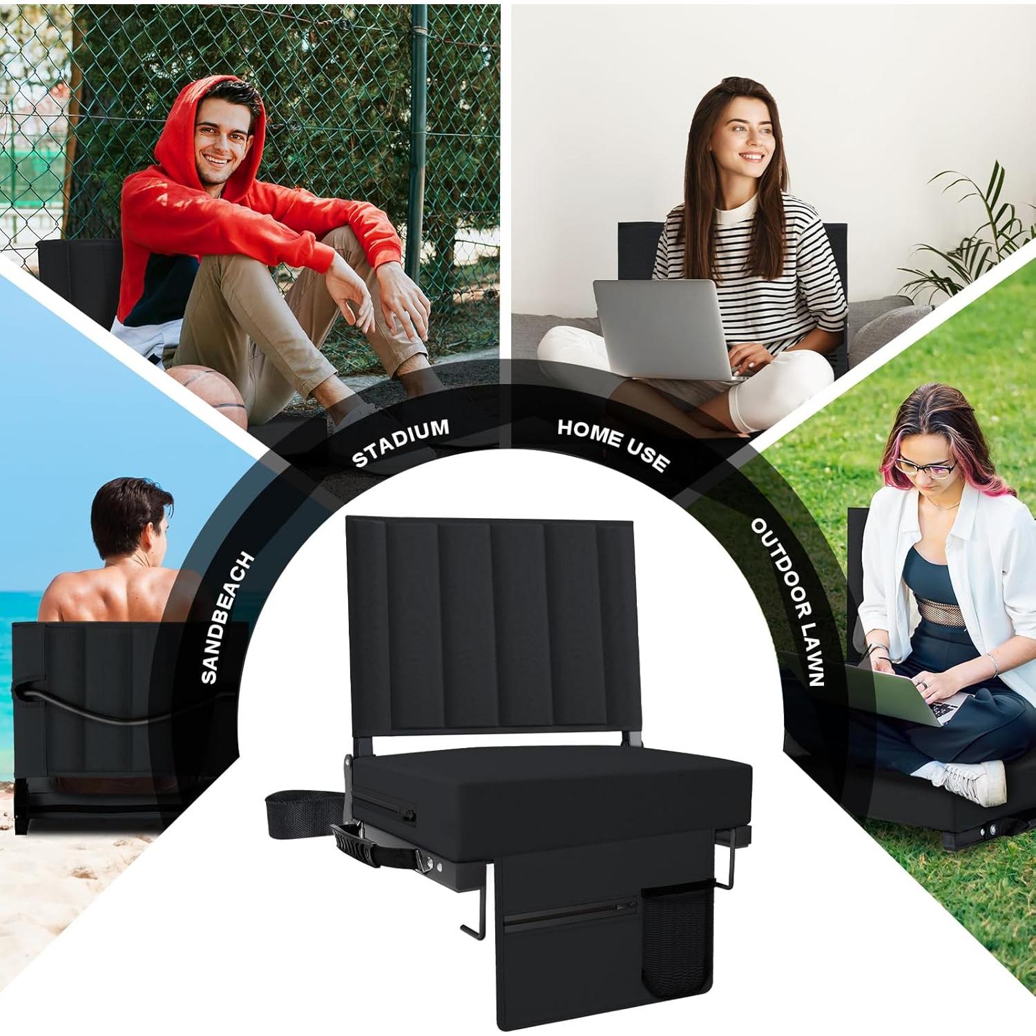 Asiento de Estadio Plegable Aliphon Negro con Soporte Acolchado