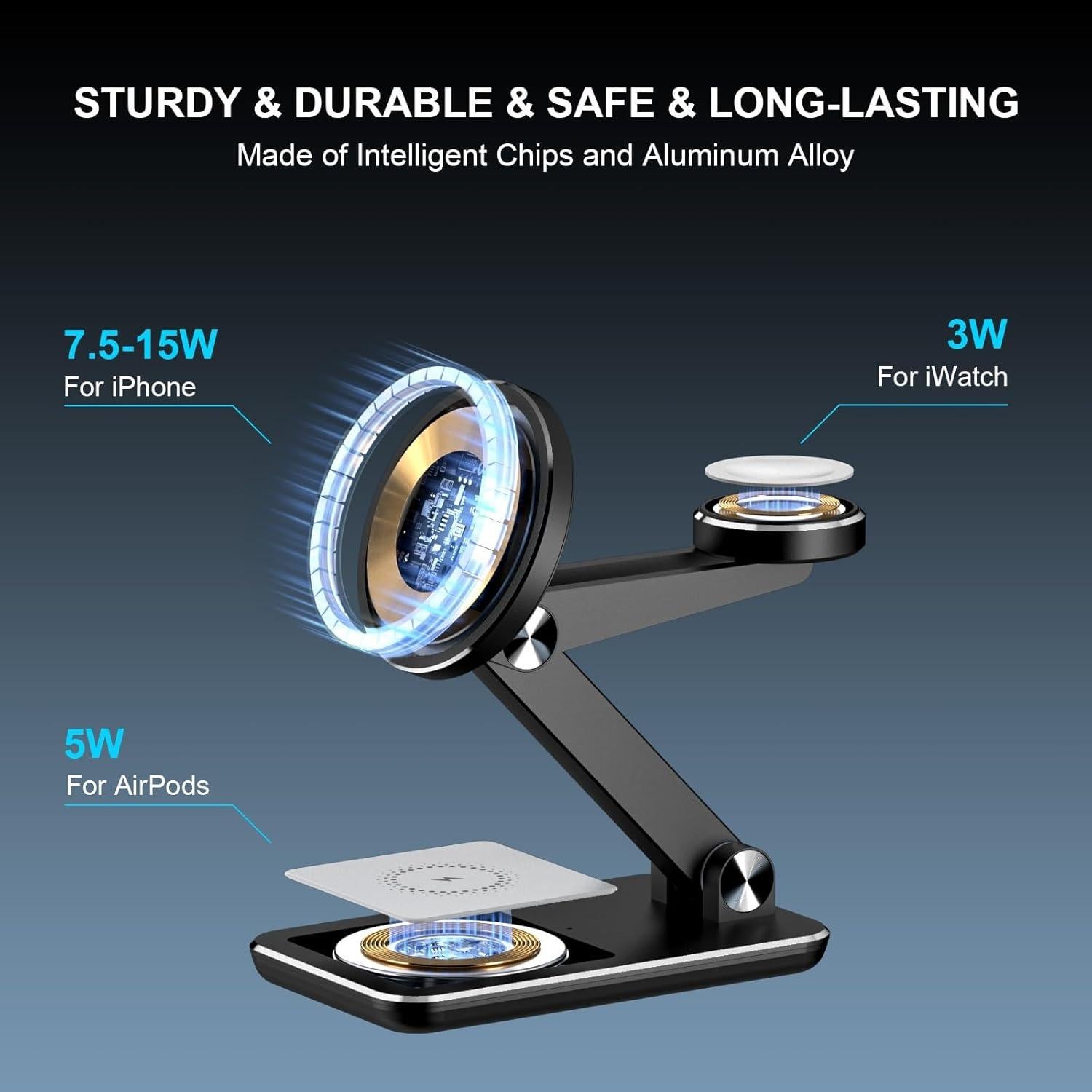 Cargador Inalámbrico 3 en 1 Egognaw para iPhone, Apple Watch y AirPods