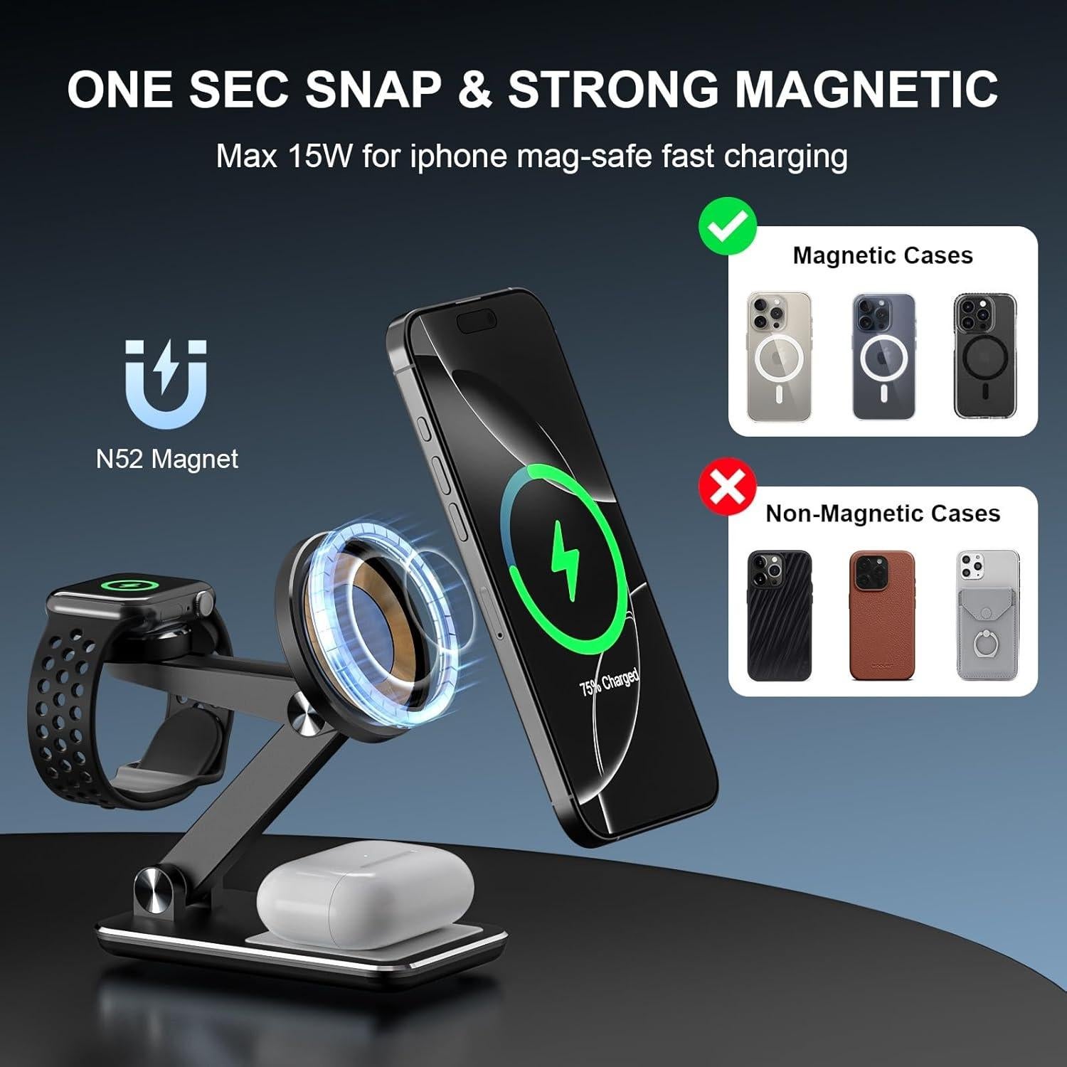 Cargador Inalámbrico 3 en 1 Egognaw para iPhone, Apple Watch y AirPods