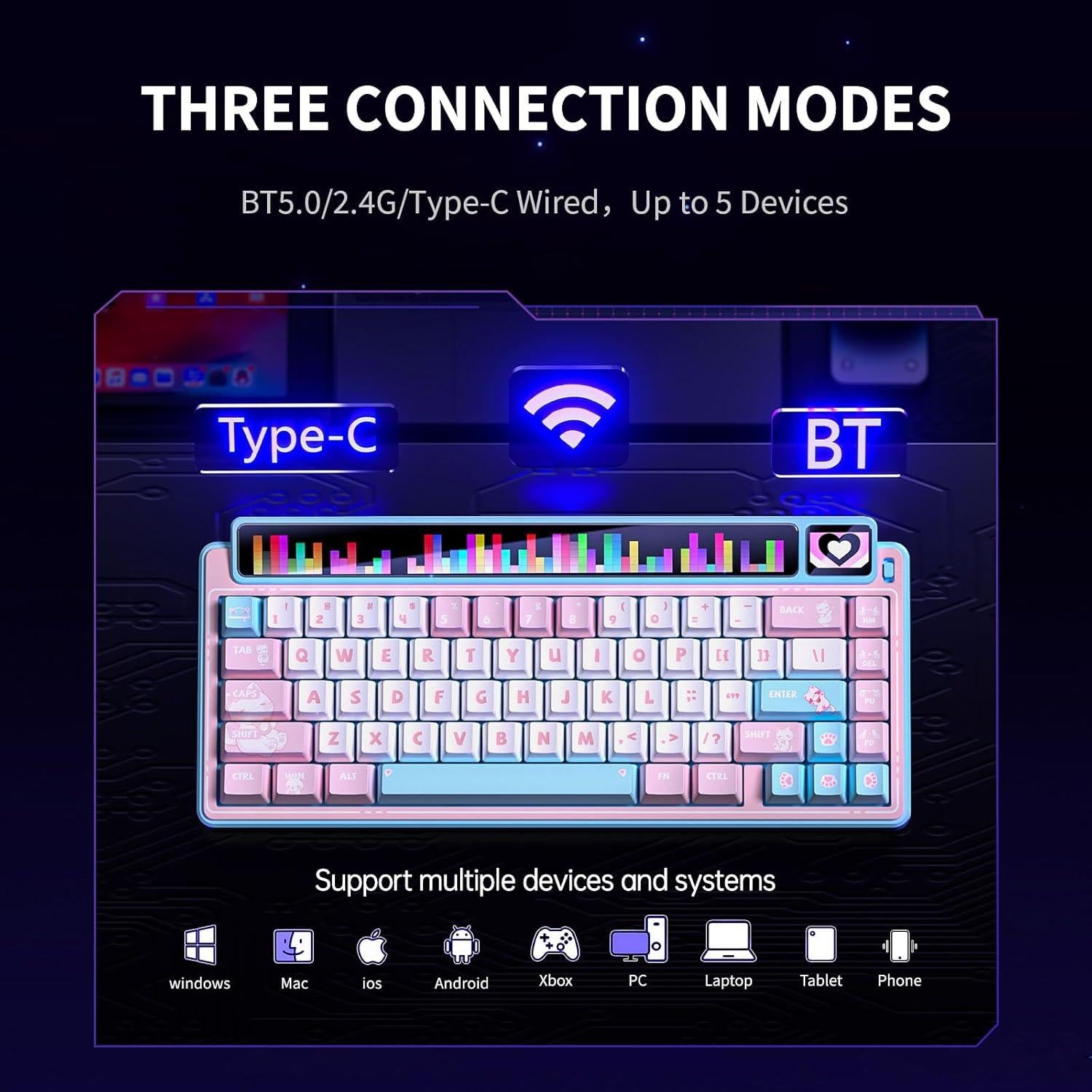 Teclado Mecánico Inalámbrico AMG65 RGB 65% LEOBOG Rosa/Azul