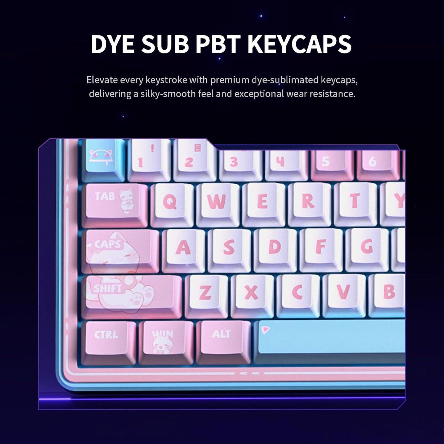 Teclado Mecánico Inalámbrico AMG65 RGB 65% LEOBOG Rosa/Azul