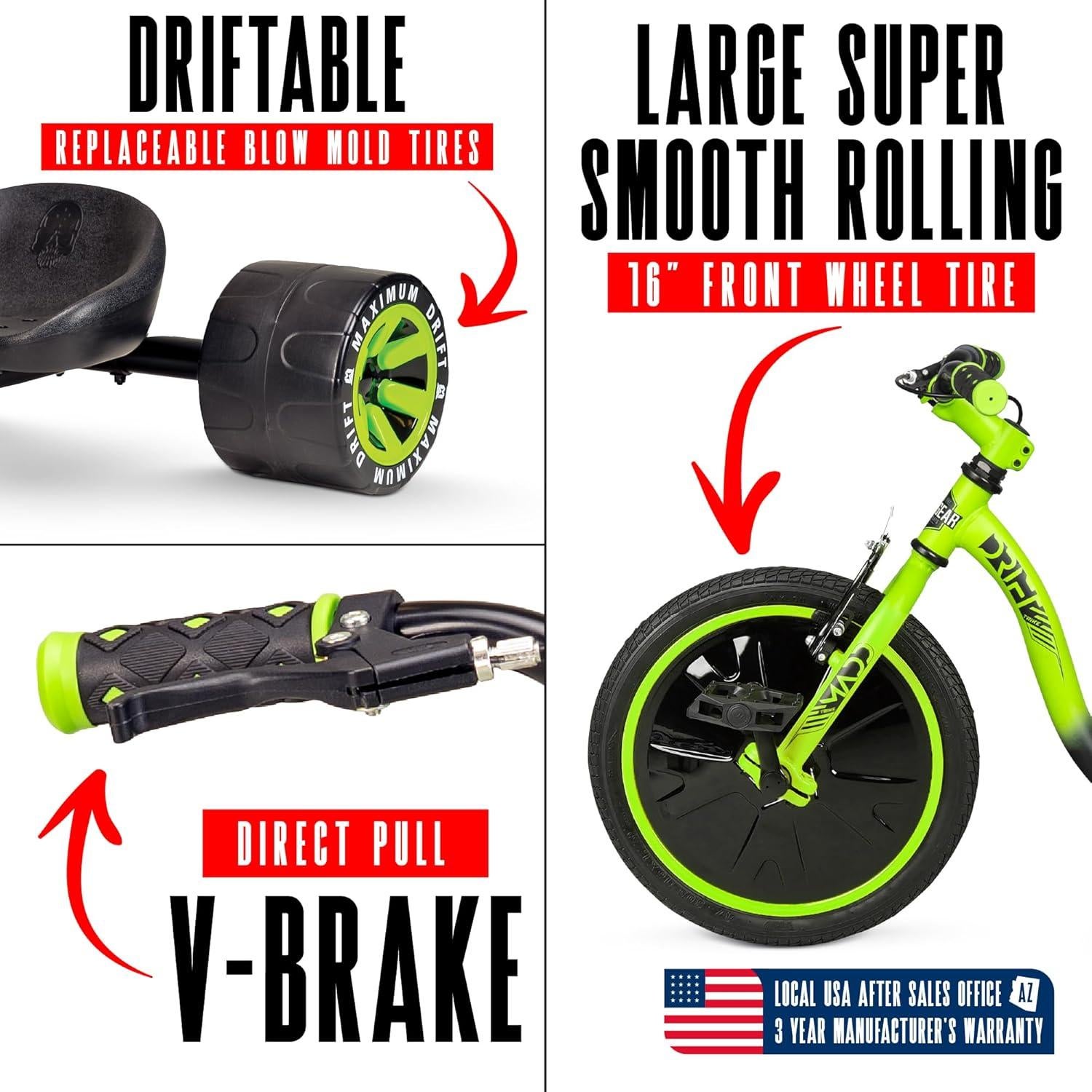 Triciclo Drift Madd Gear Verde Negro 16" (40.64 cm) Ajustable