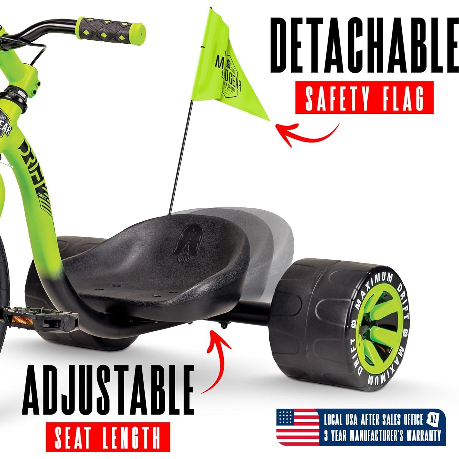 Triciclo Drift Madd Gear Verde Negro 16" (40.64 cm) Ajustable